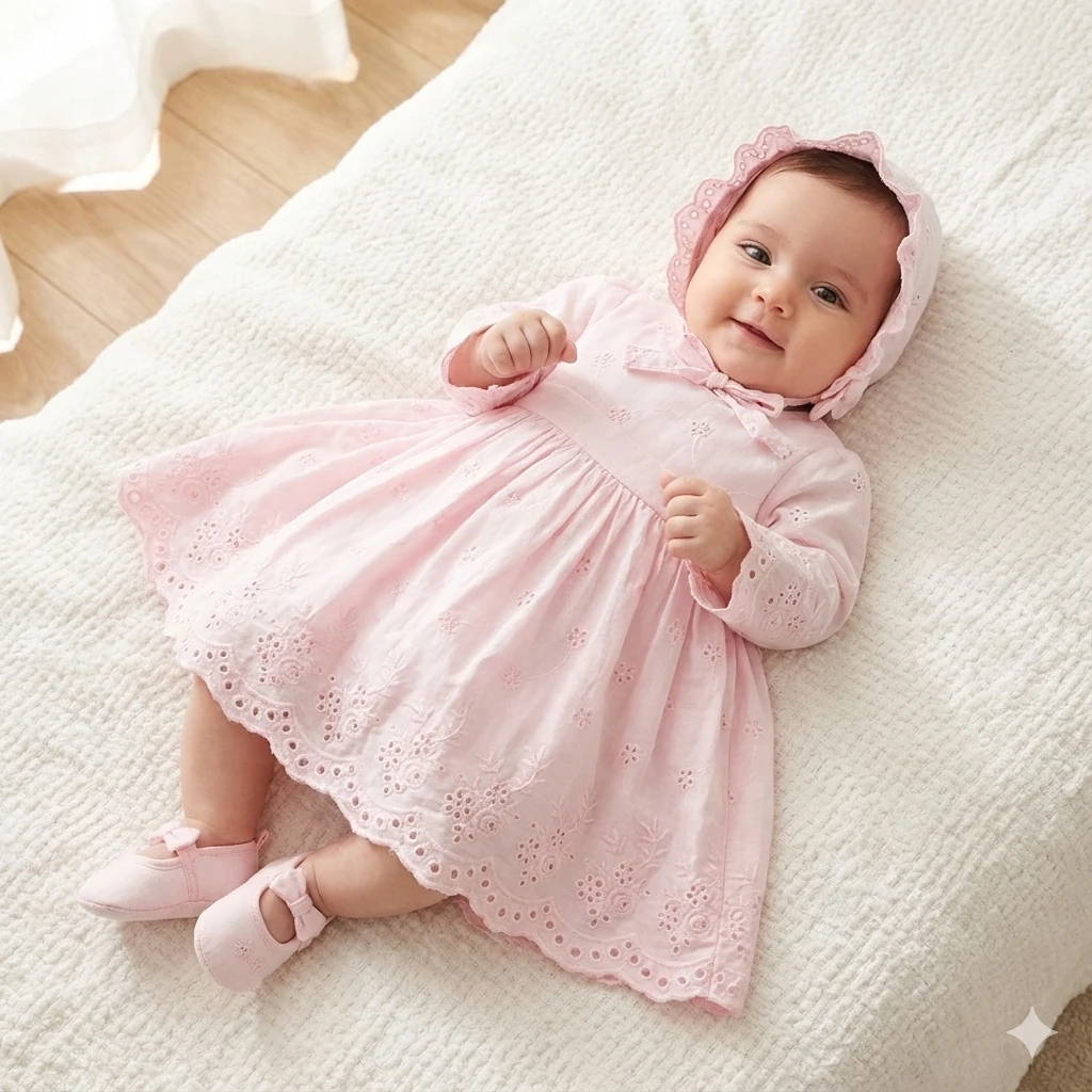 ORTANCA Pamuklu Fisto Detaylı Mevlid ve Özel Gün Elbise Set - Pembe