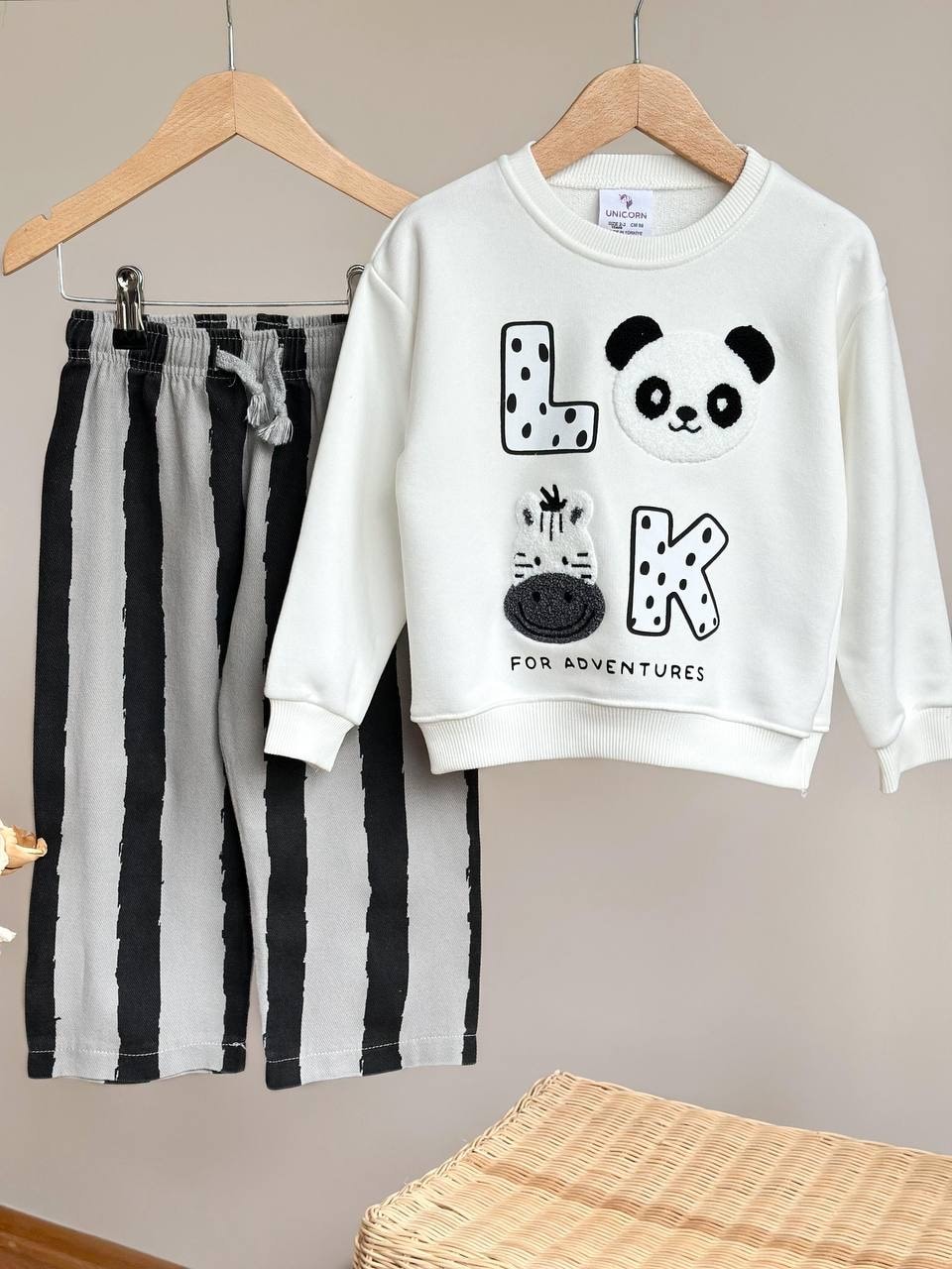 Erkek Çocuk  Panda Baskılı Çizgi Detay Alt Üst Takım 