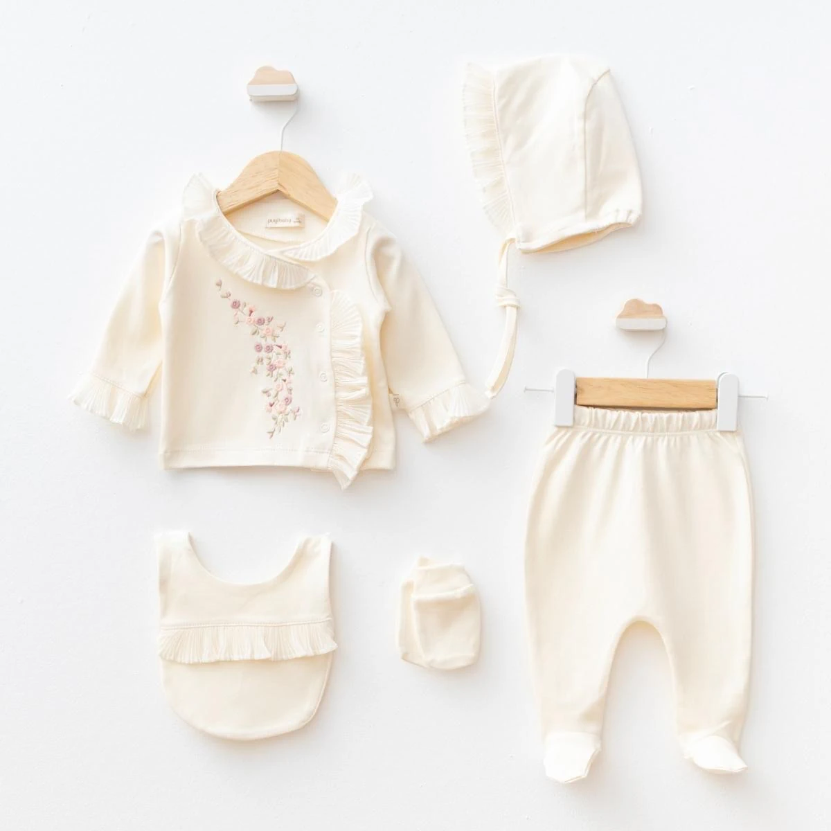 Kız Bebek Yenidoğan Pliseli 5 li Set 