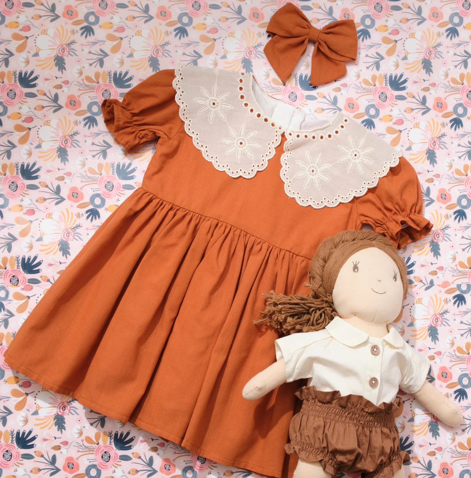 LUCIA Fisto Bebe Yaka Detaylı Keten Kumaş Elbise 