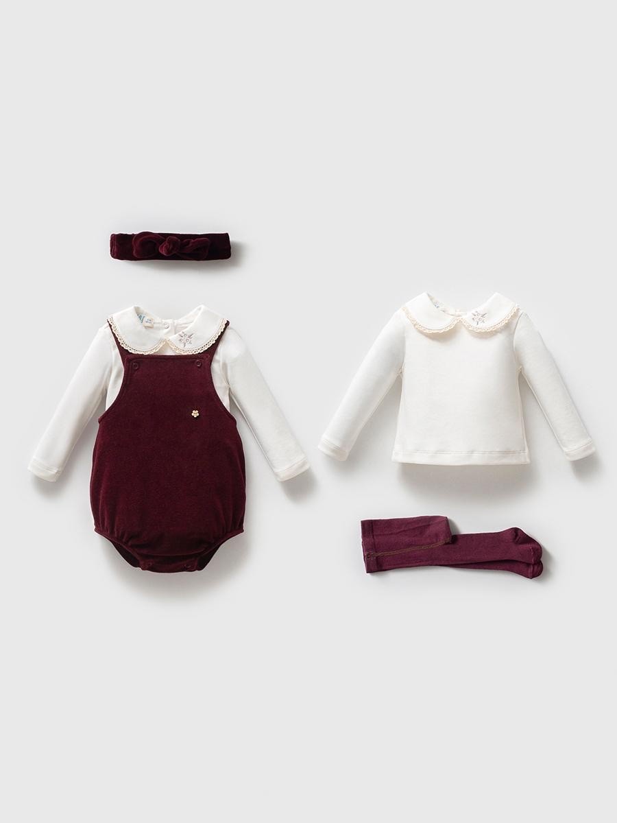 Kız Bebe Premium Kutulu Bordo Kadife 4 lü Set 