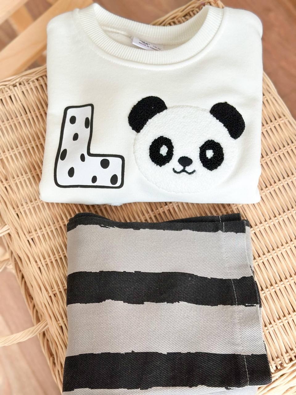 Erkek Çocuk  Panda Baskılı Çizgi Detay Alt Üst Takım 