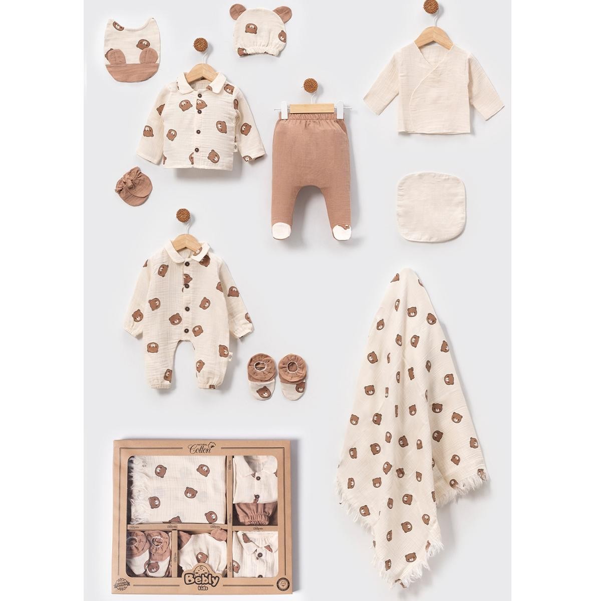 TEDDY BEAR Desen Müslin 10 lu Yenidoğan Set