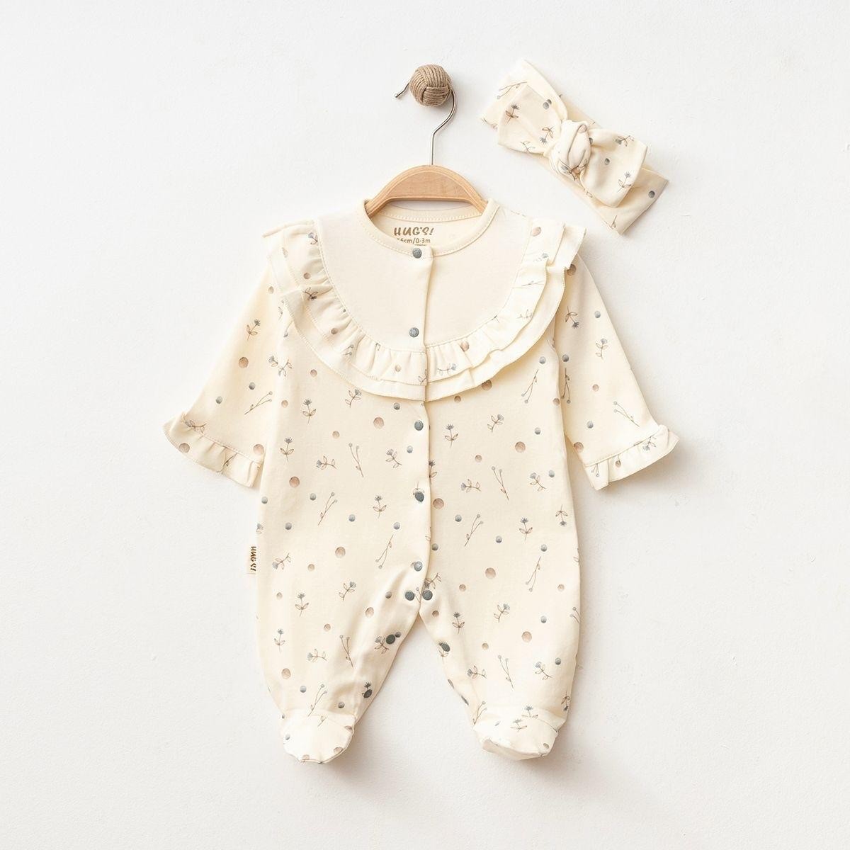 Kız Bebek Roba Fırfırlı Tomurcuk Tulum Set  - Krem