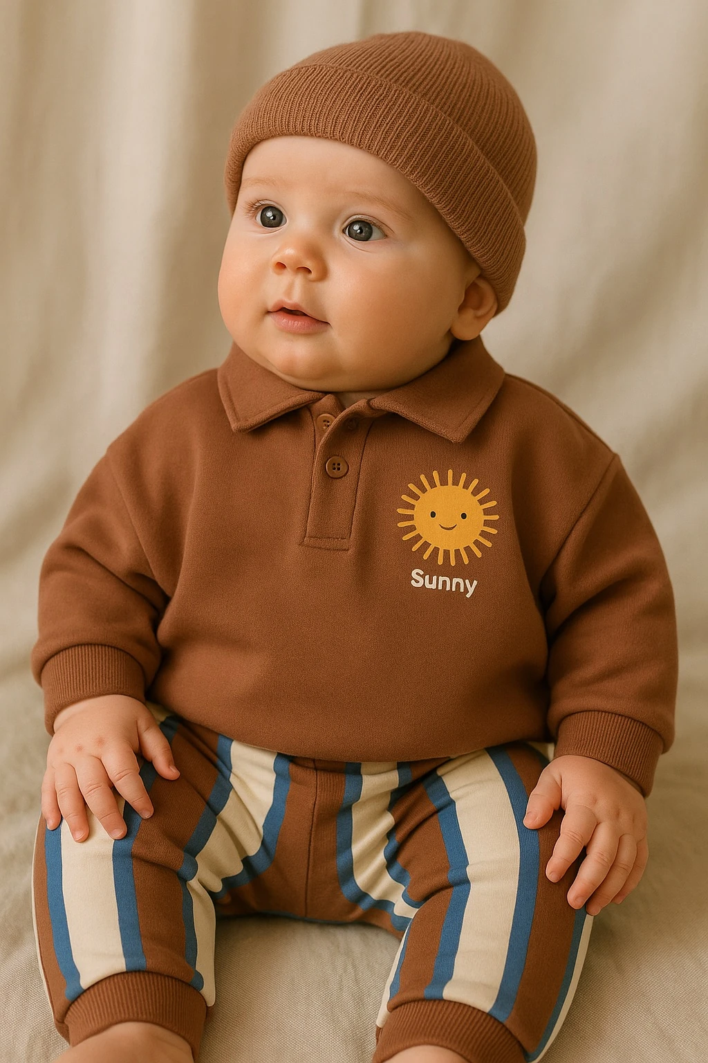 LEROY Erkek Bebek Polo Yaka Sweat Çizgili Alt Takım - Kiremit