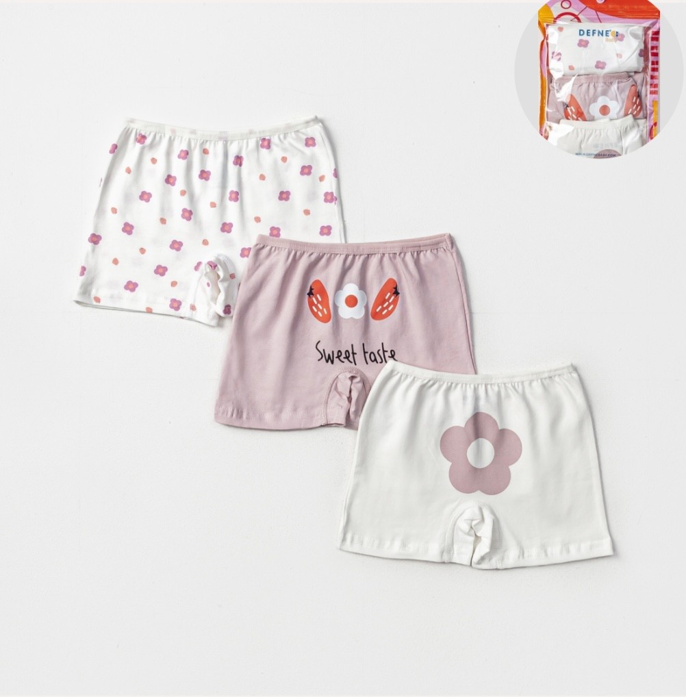 Kız Çocuk Pamuklu Desenli 3’lü Boxer Set - Çiçek Desenli