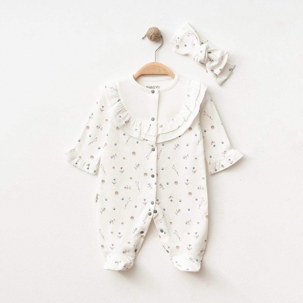 Kız Bebek Roba Fırfırlı Tomurcuk Tulum Set  - Beyaz