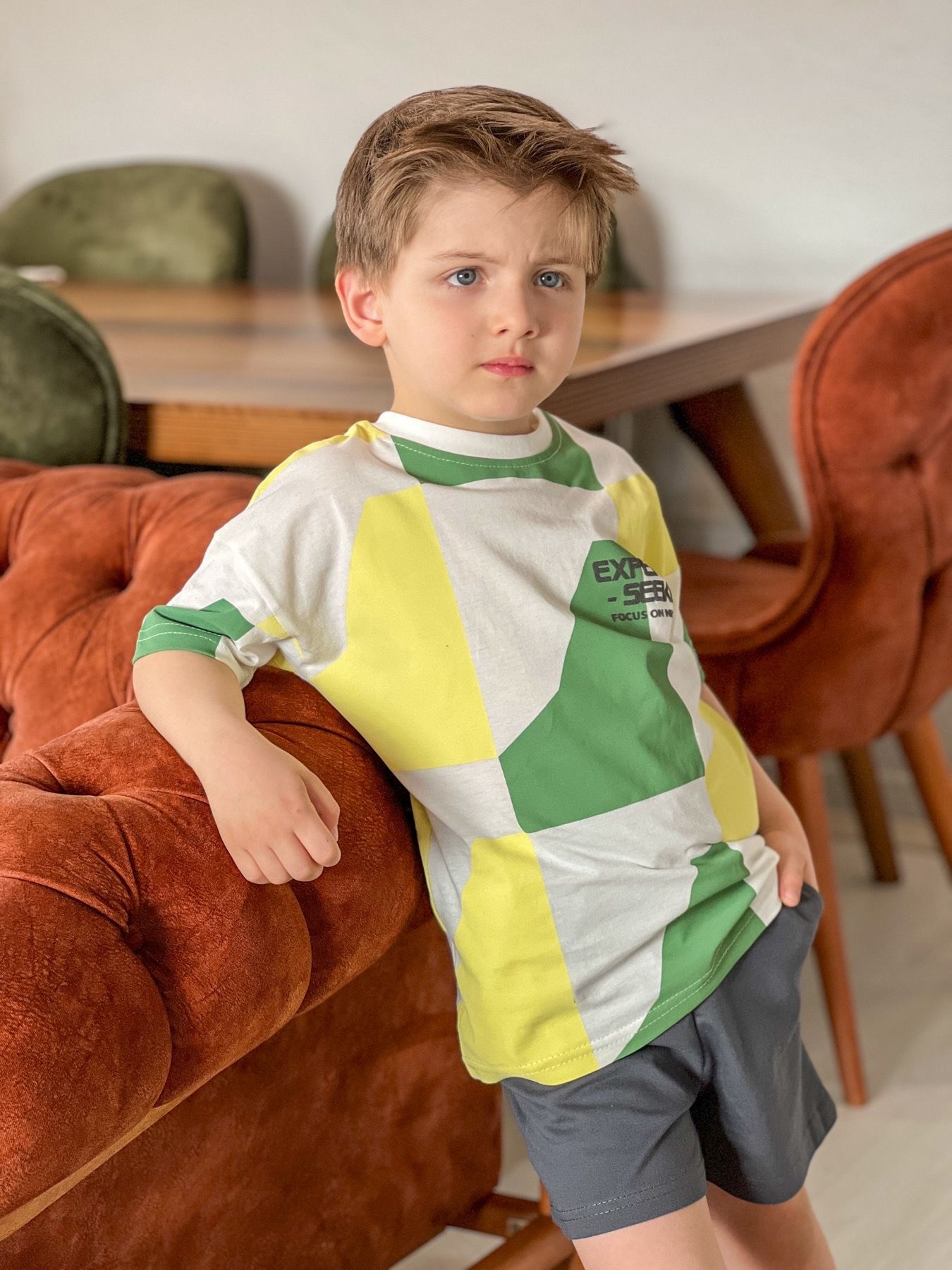 Erkek Çocuk Renk Bloklu Tshirt Şort Takım