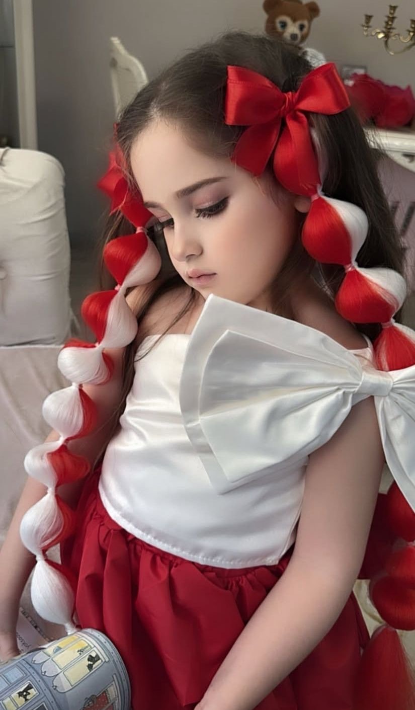 Kız Çocuk Kırmızı Beyaz Buble Hair (Tekli Satılmaktadır)