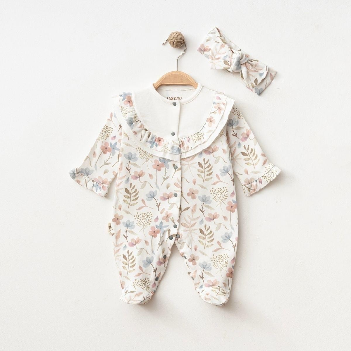 Kız Bebek Roba Fırfırlı Çiçekli Tulum Set  - Beyaz