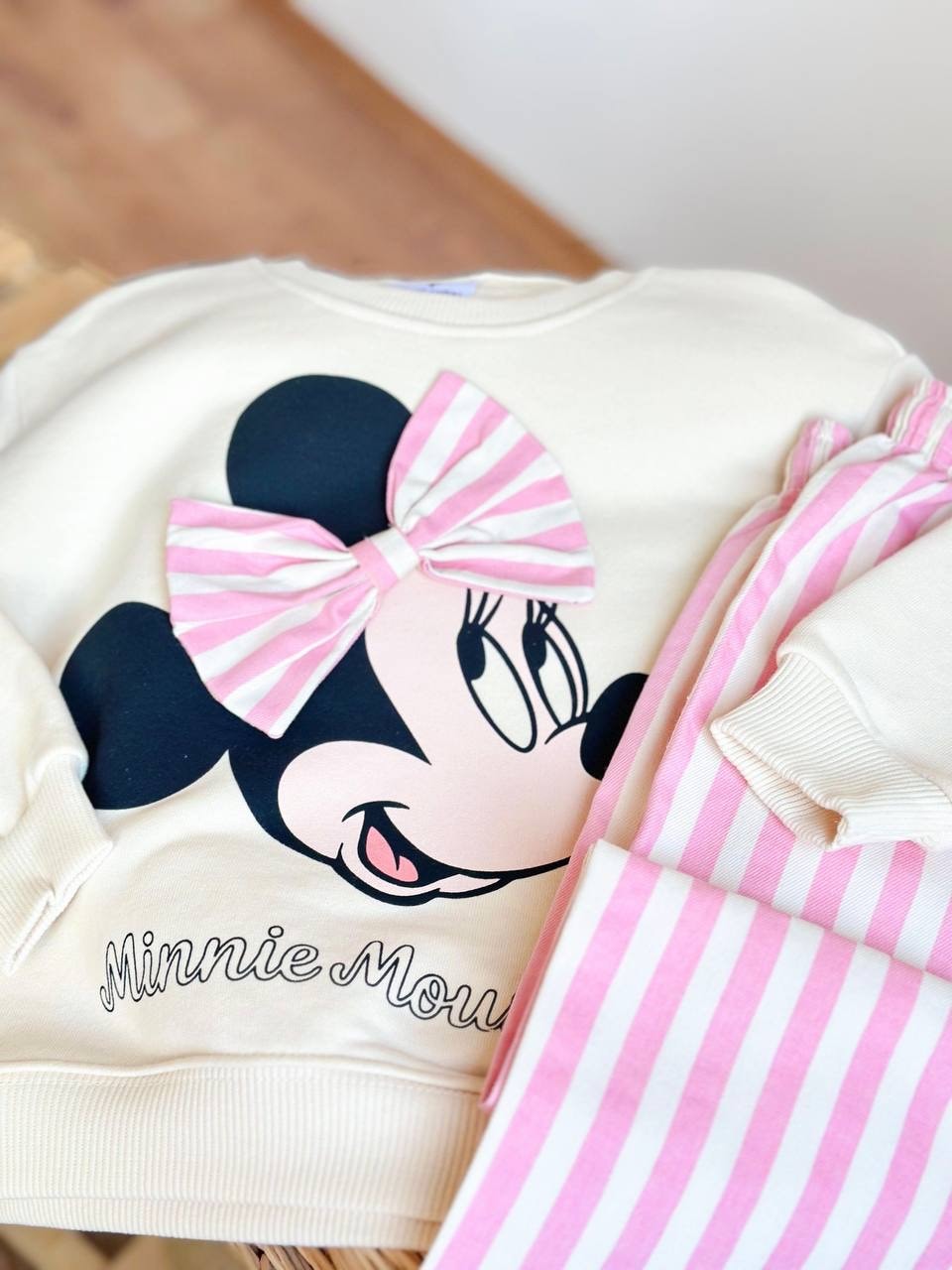 Kız Çocuk Minnie Mouse Baskılı Çizgi Detay 