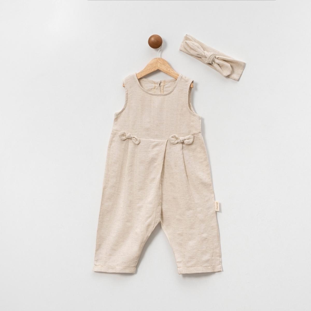 SINDY Kız Çocuk Fiyonk Pileli Tulum Bandana Set - Bej