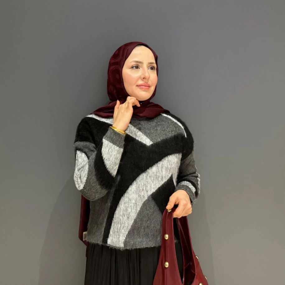 Yün Karışımlı Şerit Detaylı Kazak