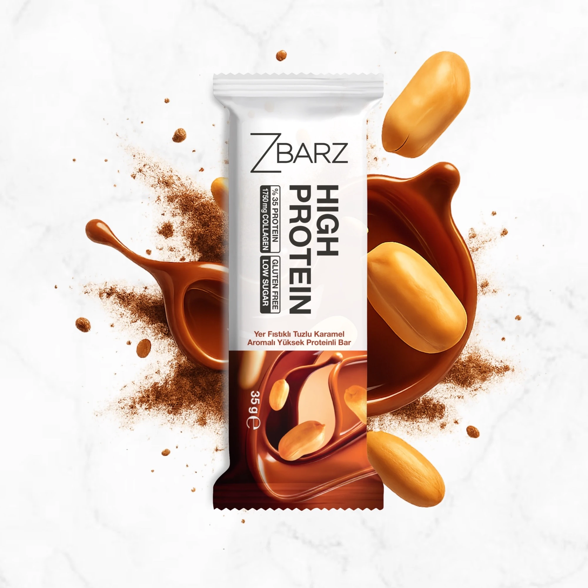 Yer fıstıklı Tuzlu Karamel Aromalı Yüksek Protein bar