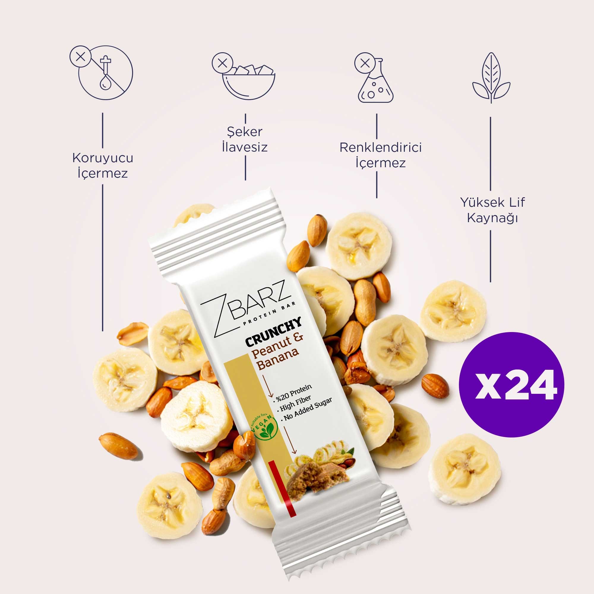 Crunchy  Muzlu  Yer fıstıklı Proteinli  Bar - x2