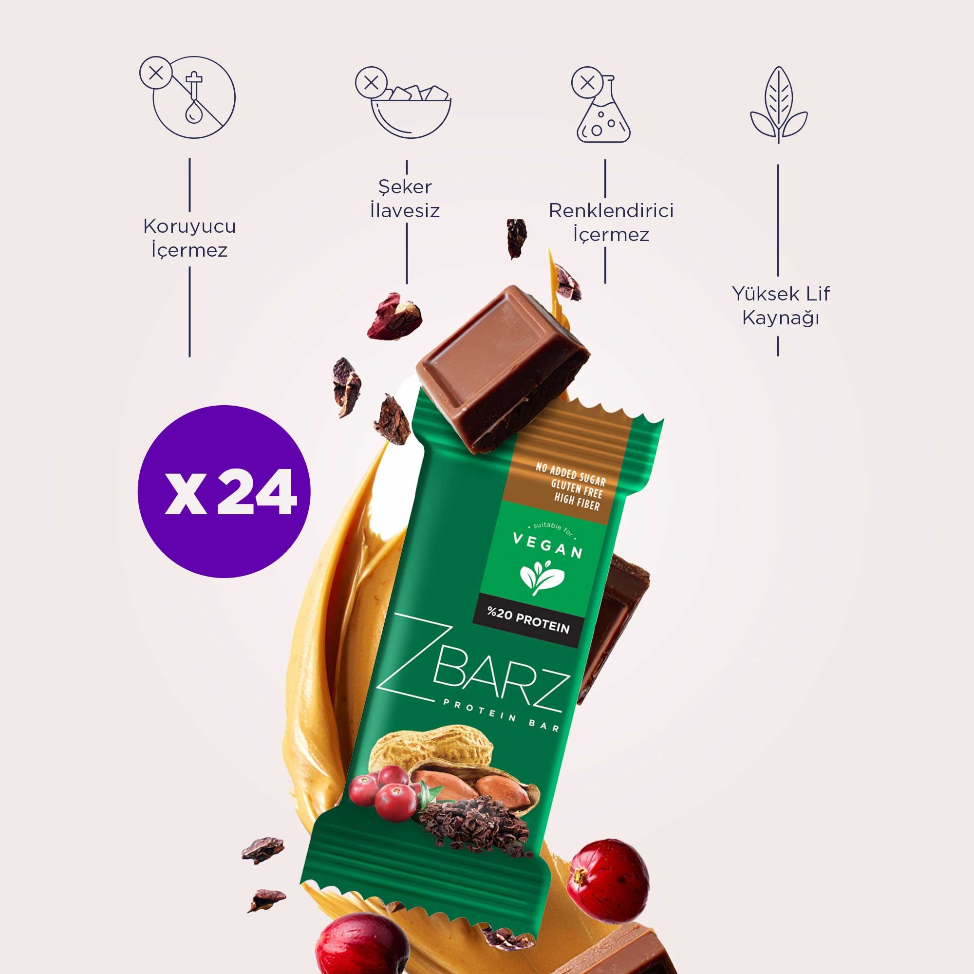 Yer Fıstıklı Vegan Proteinli Meyve Barı - x2