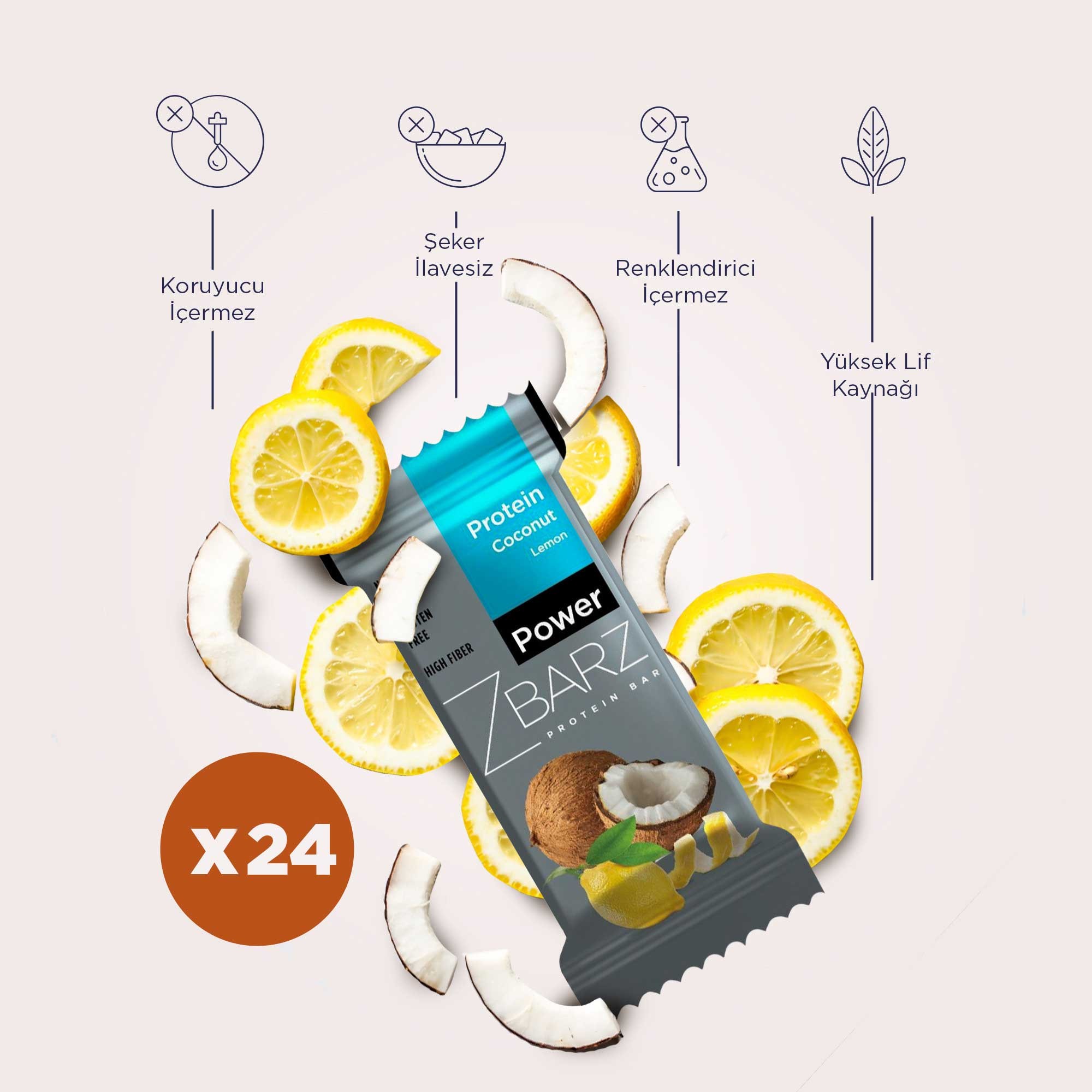 Power Limonlu Hindistan Cevizli Protein Bar - x2