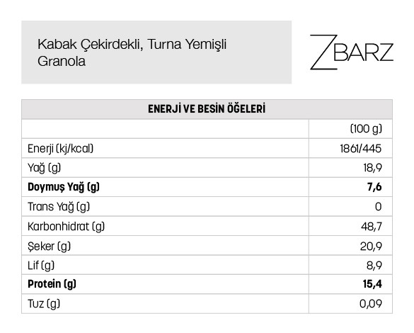 Kabak Çekirdekli, Turna Yemişli Granola - 200gr