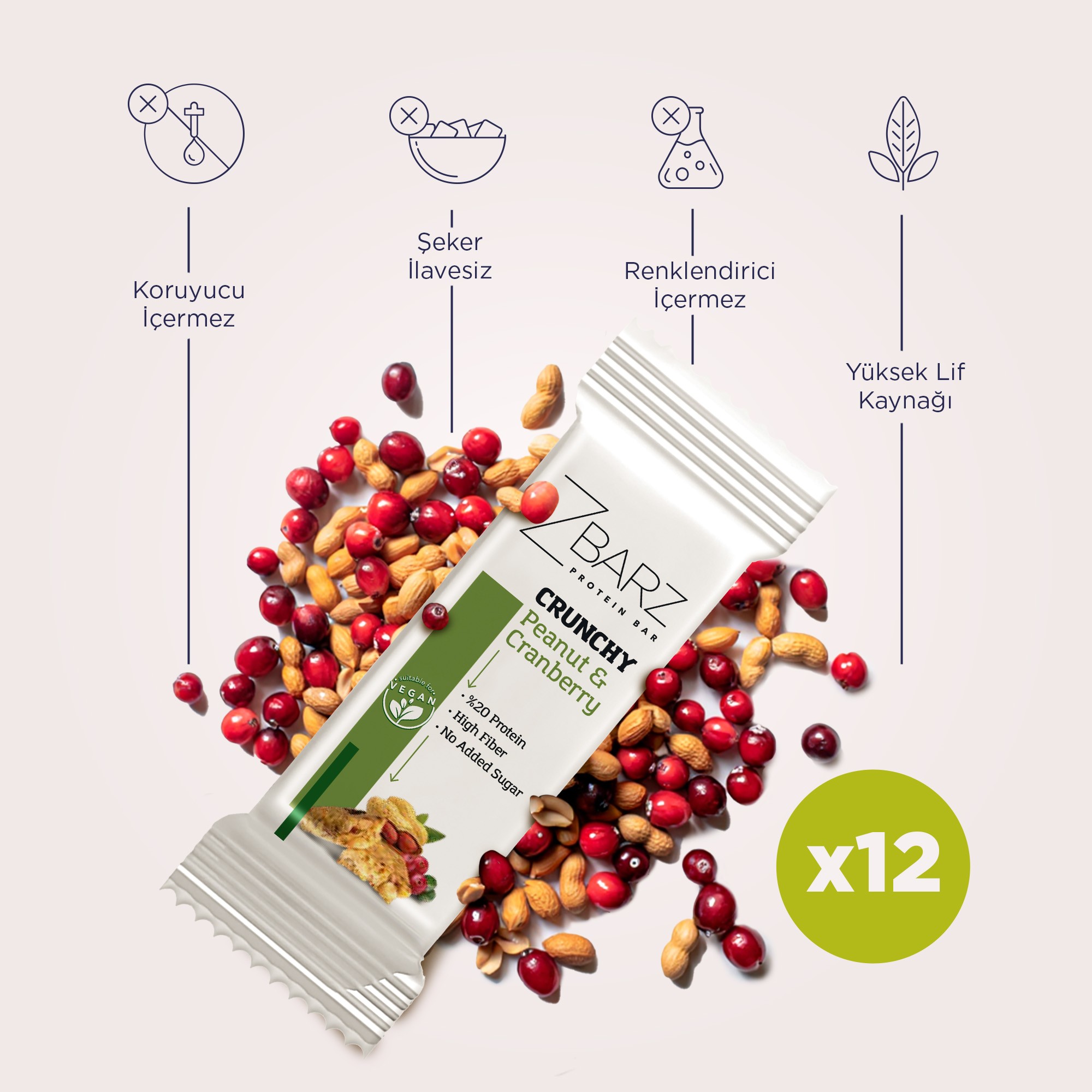 Crunchy Turna Yemişli Yer Fıstıklı Proteinli Bar