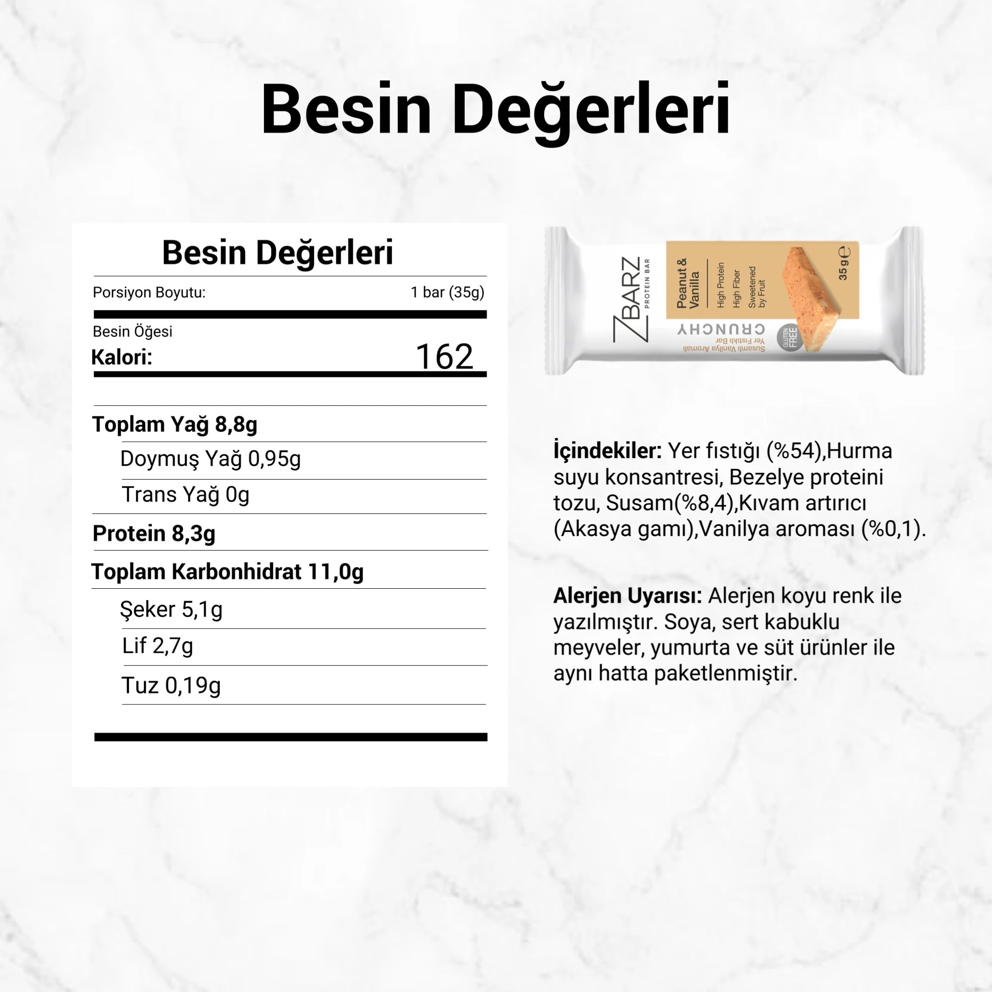 Crunchy Susamlı Vanilya Aromalı Yer fıstıklı Proteinli Bar