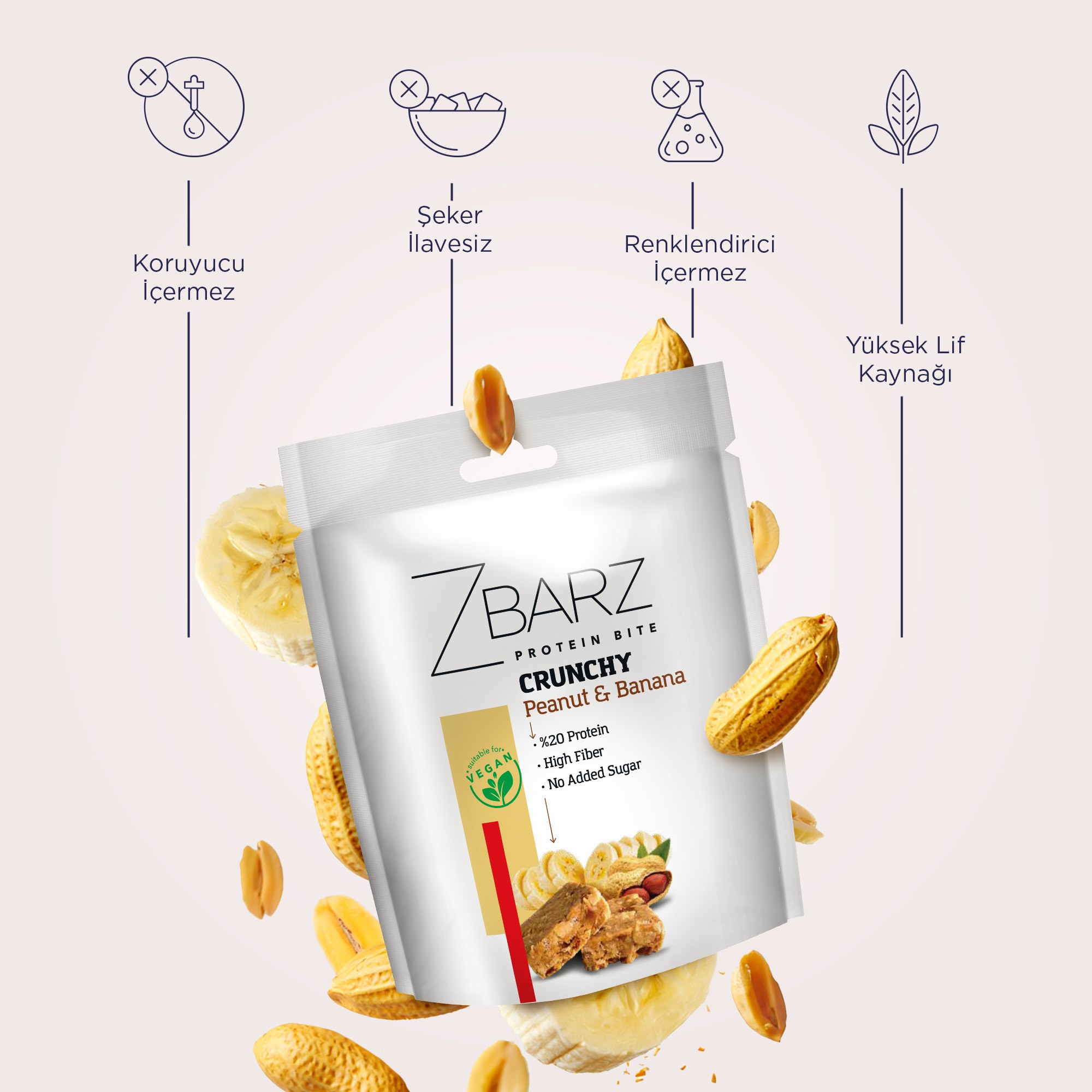 Crunchy Muzlu Yer Fıstıklı Proteinli Bite - 90gr