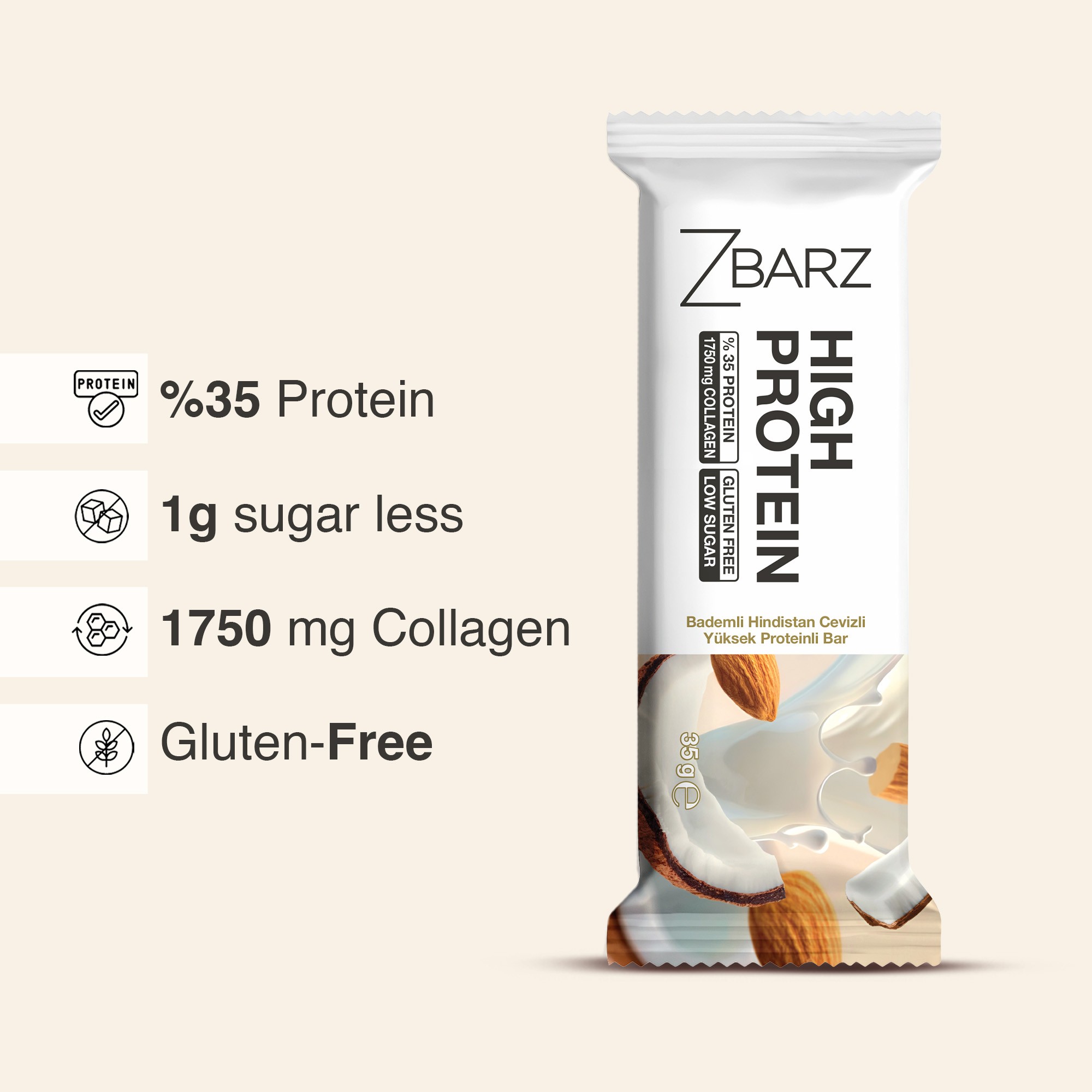 Bademli Hindistan cevizli Yüksek Proteinli Bar
