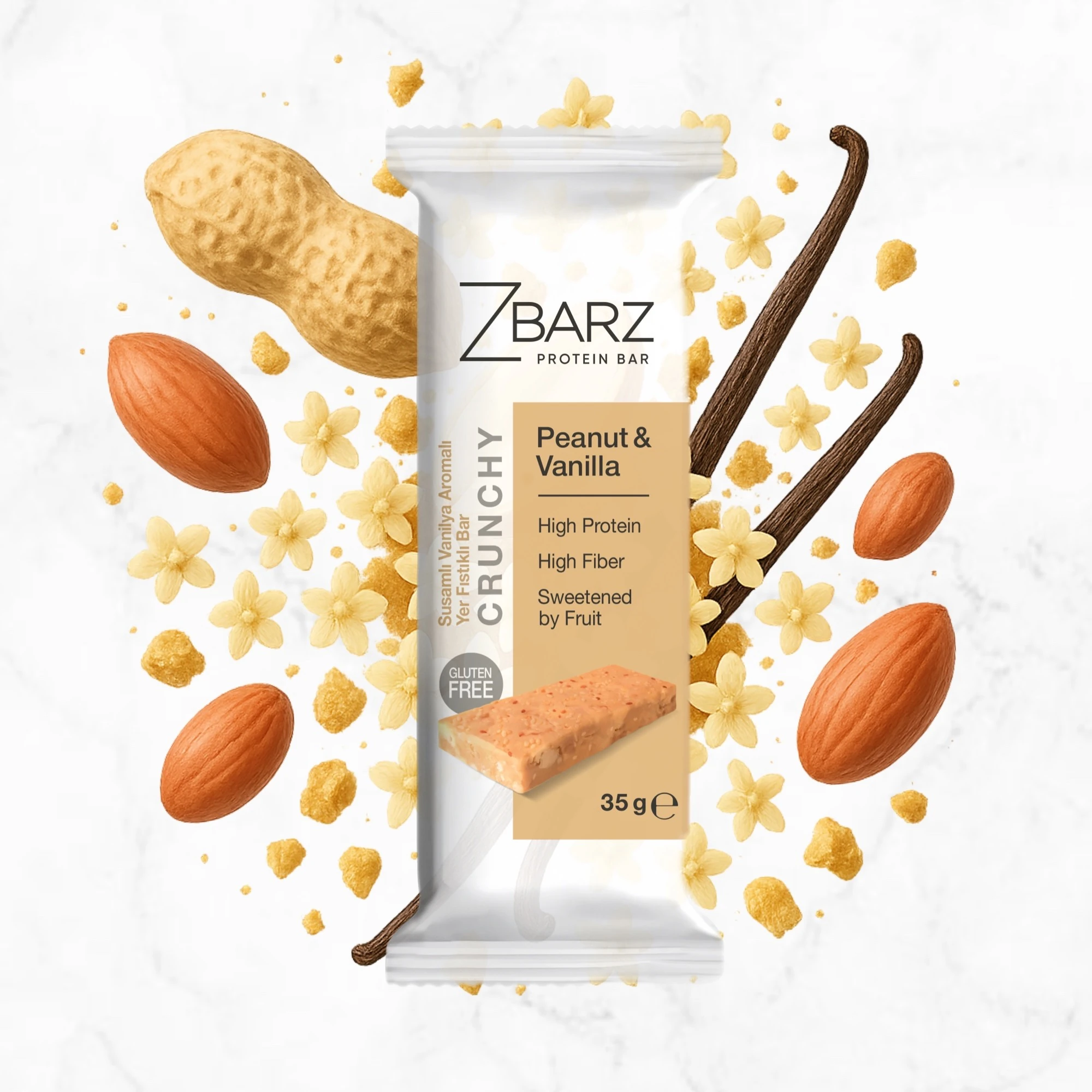 Crunchy Susamlı Vanilya Aromalı Yer fıstıklı Proteinli Bar