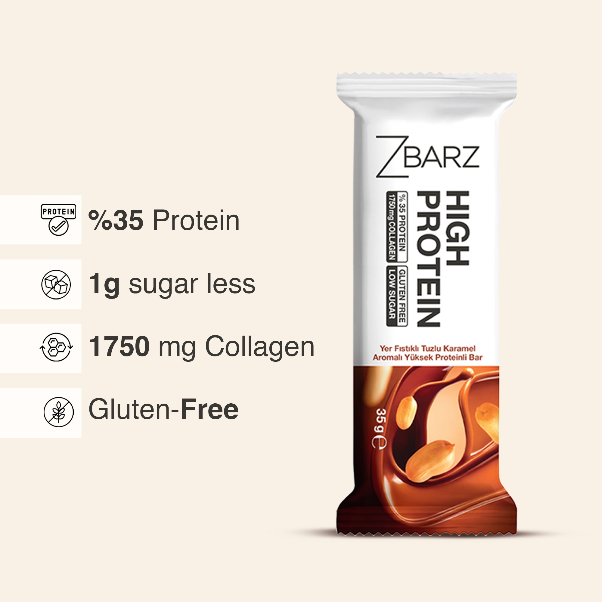 Yer fıstıklı Tuzlu Karamel Aromalı Yüksek Protein bar