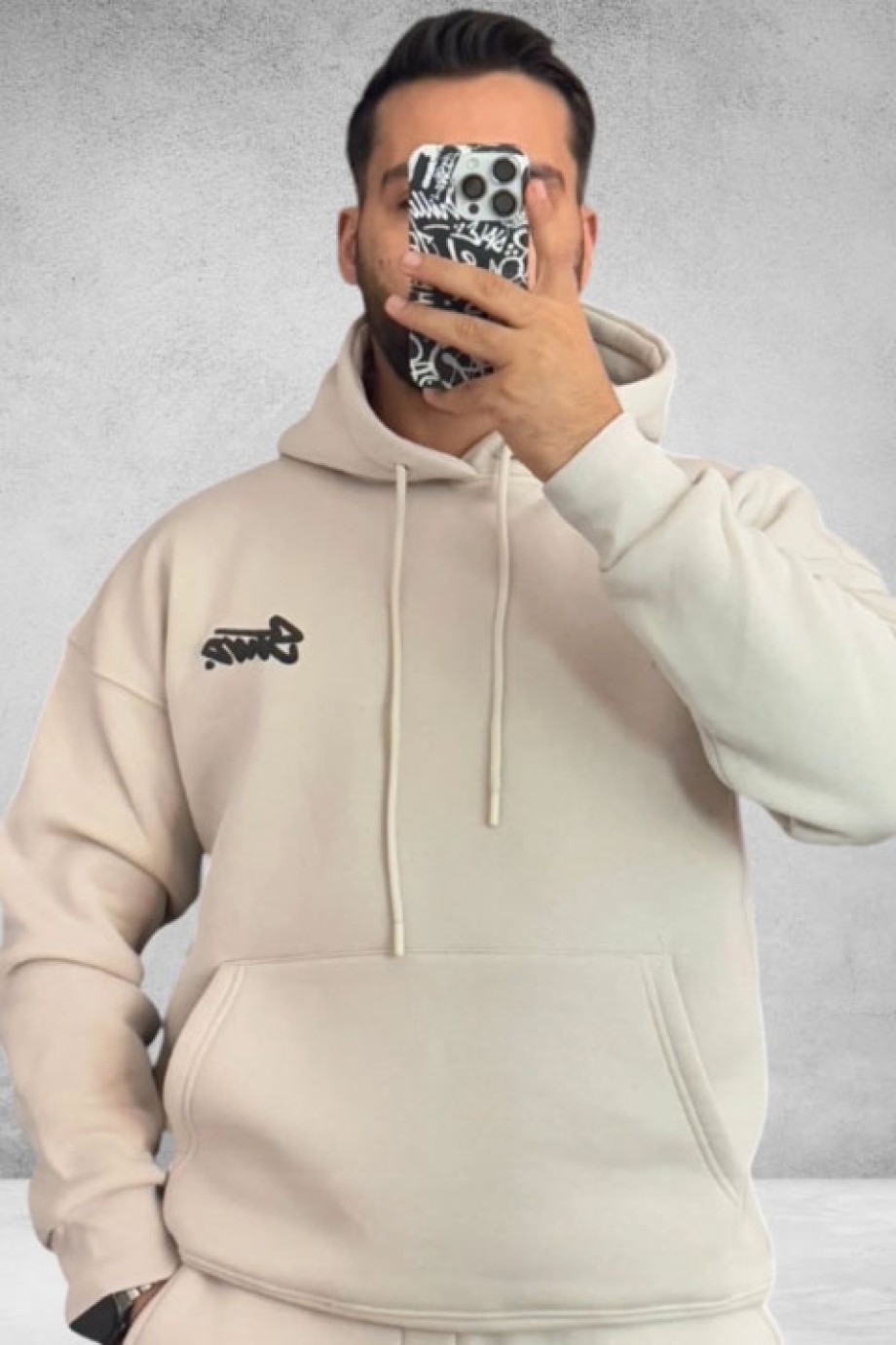Krem Hoodie Eşofman Takım