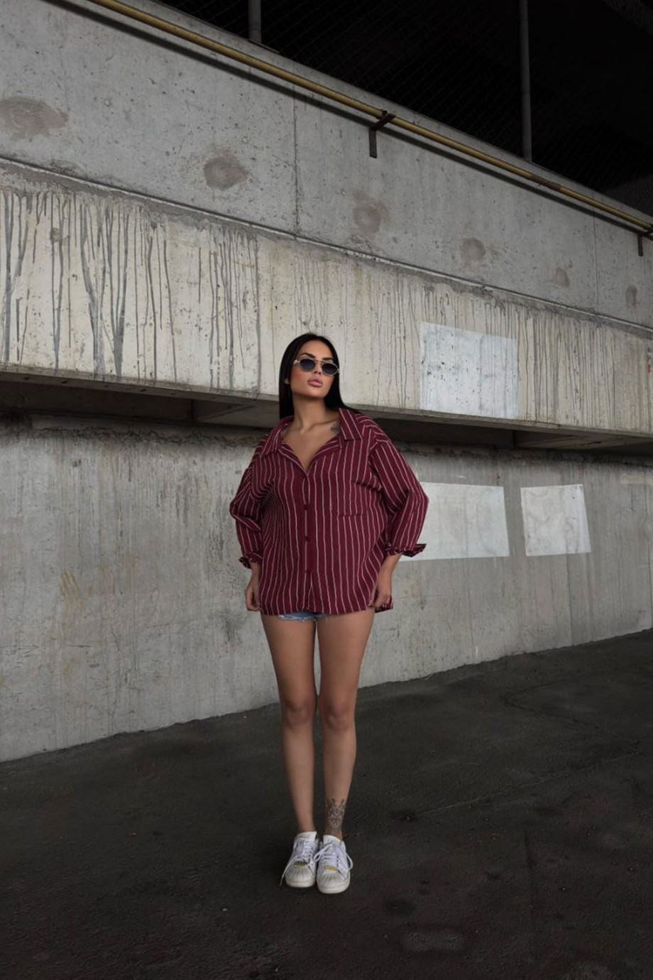 ZARA MODEL ÇİZGİLİ GÖMLEK-BORDO