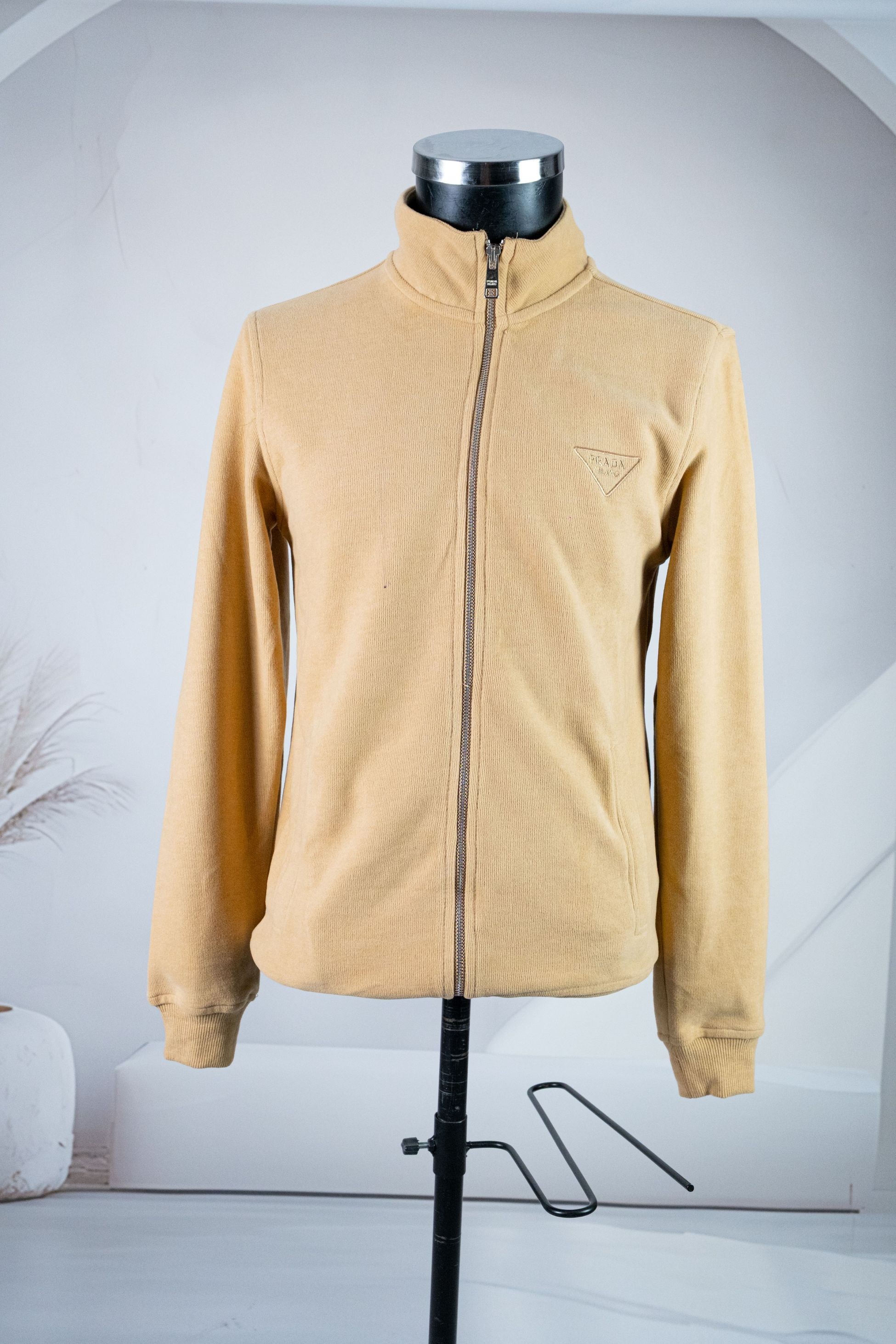 Prada Camel Önden Fermuarlı Polar Kumaş Sweatshirt