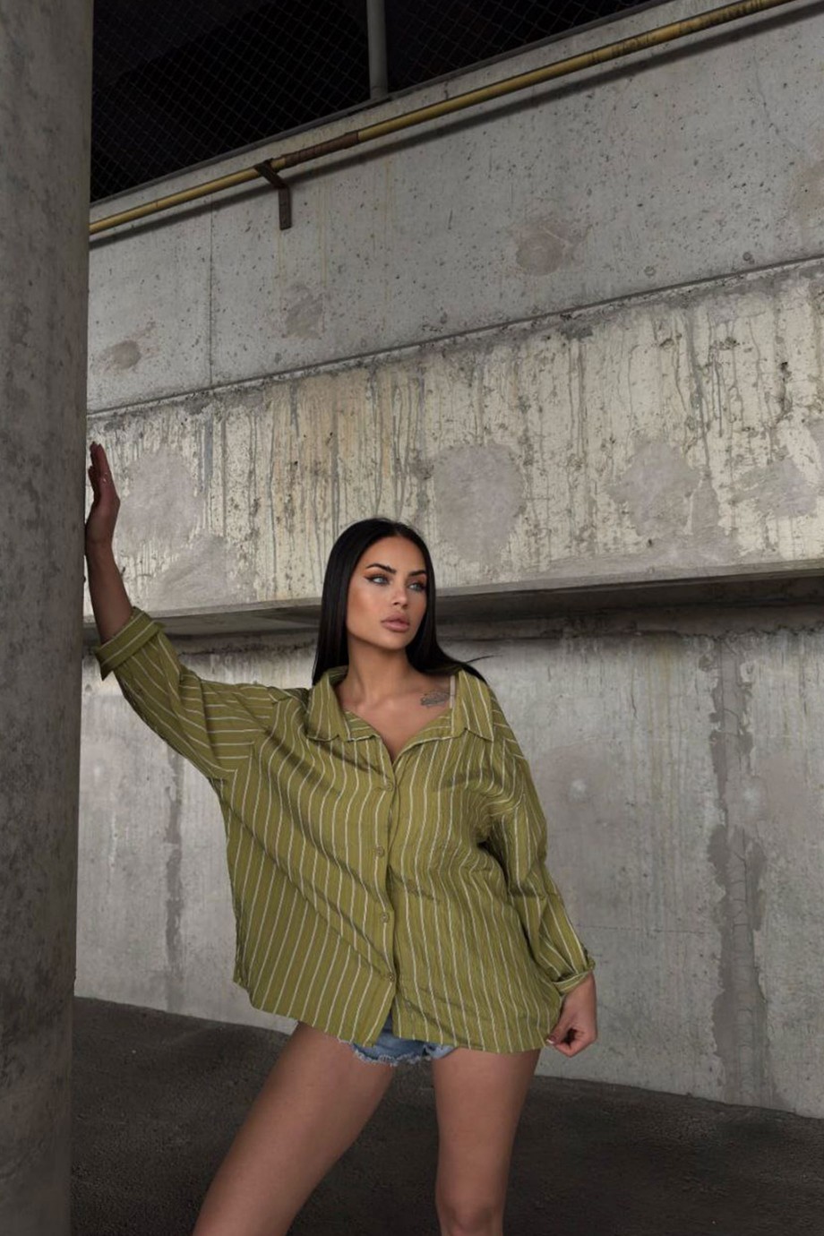 ZARA MODEL ÇİZGİLİ GÖMLEK-HAKİ