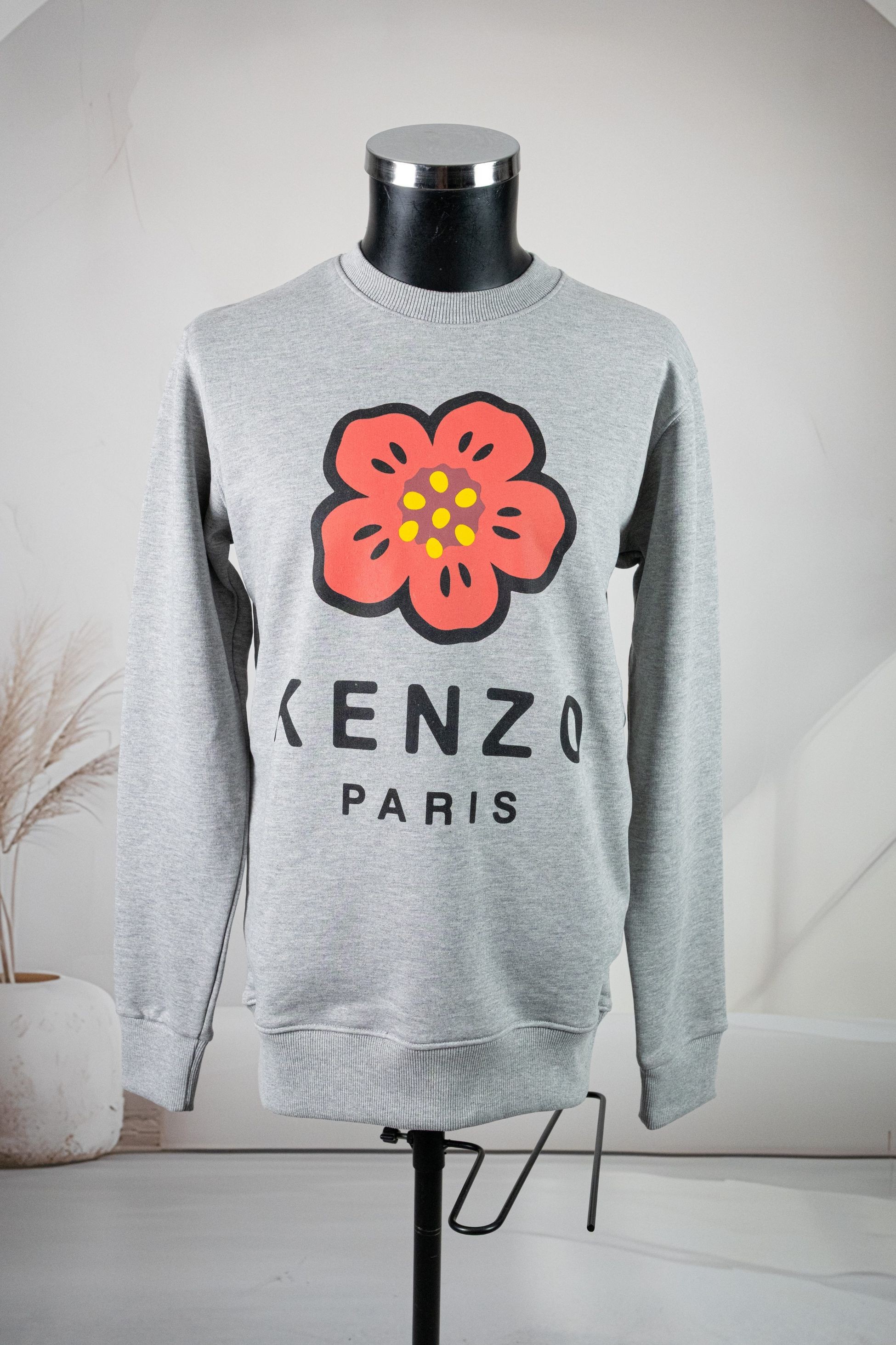 Kenzo Gri Yuvarlak Yaka Önü Çiçek Baskılı Sweatshirt