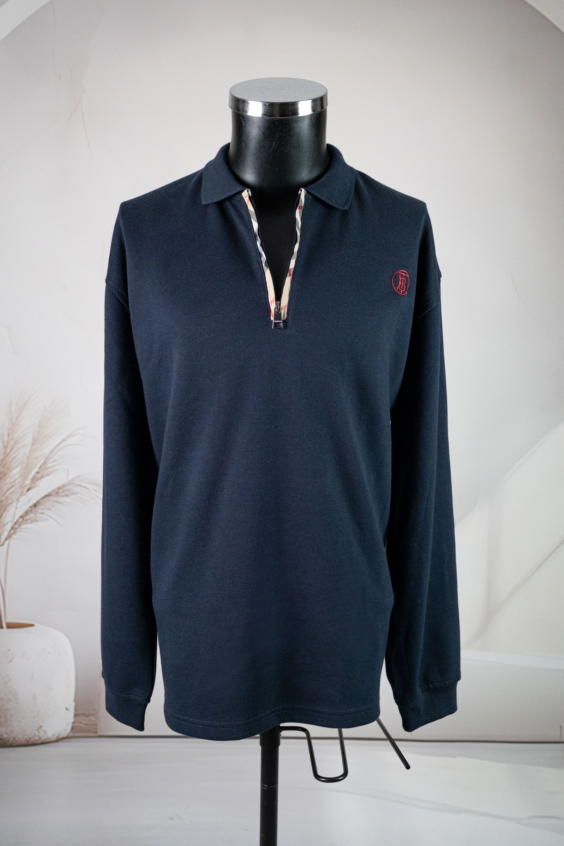 Burbery Lacivert Uzun Kollu Polo Yaka Fermuarlı Sweatshirt
