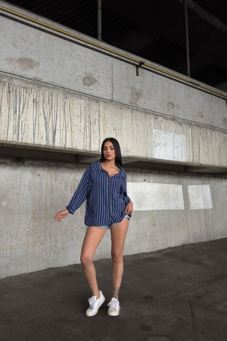 ZARA MODEL ÇİZGİLİ GÖMLEK-LACİVERT