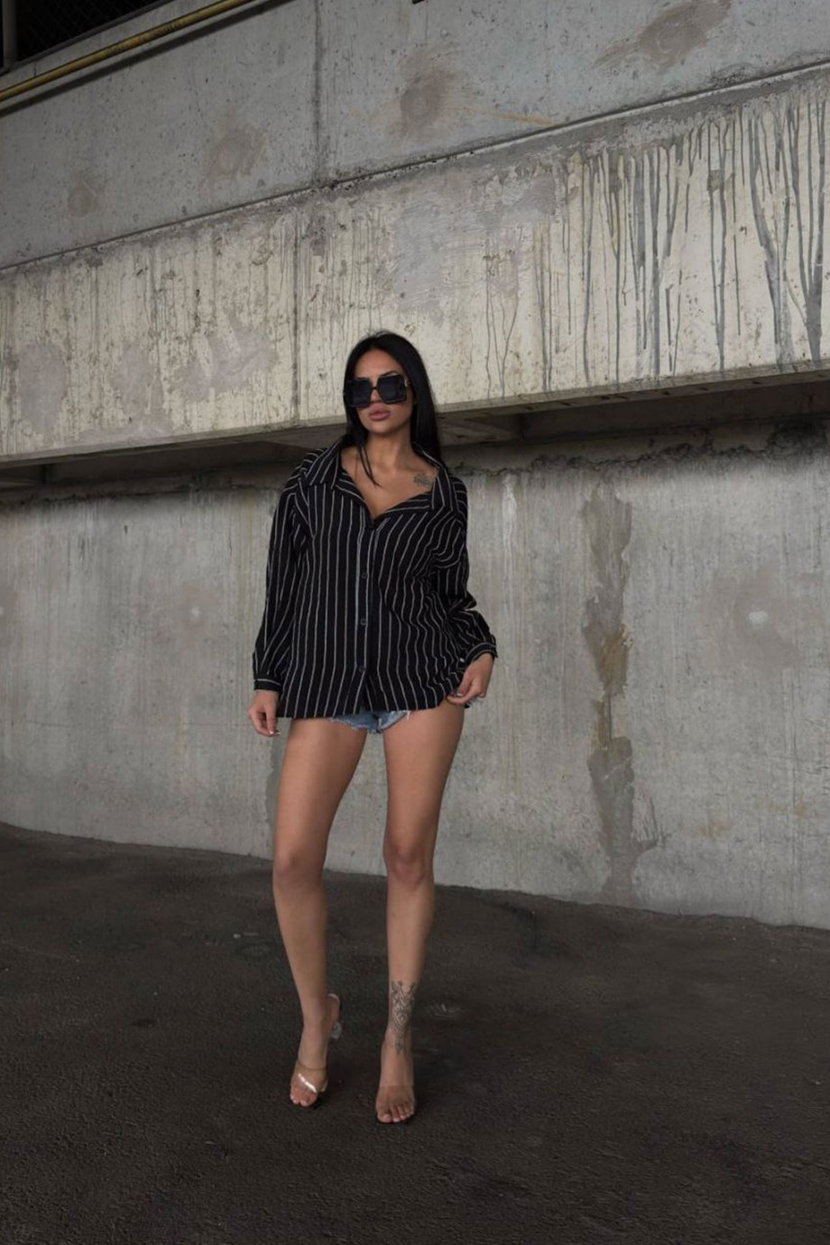 ZARA MODEL ÇİZGİLİ GÖMLEK-SİYAH