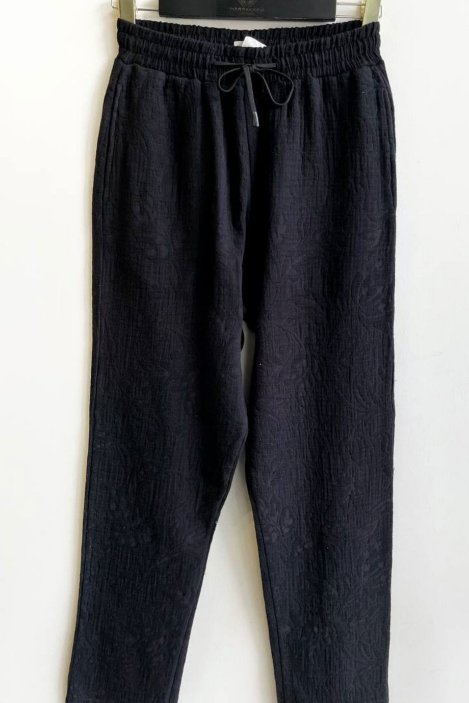 BELDEN LASTİKLİ KETEN PANTOLON-SİYAH
