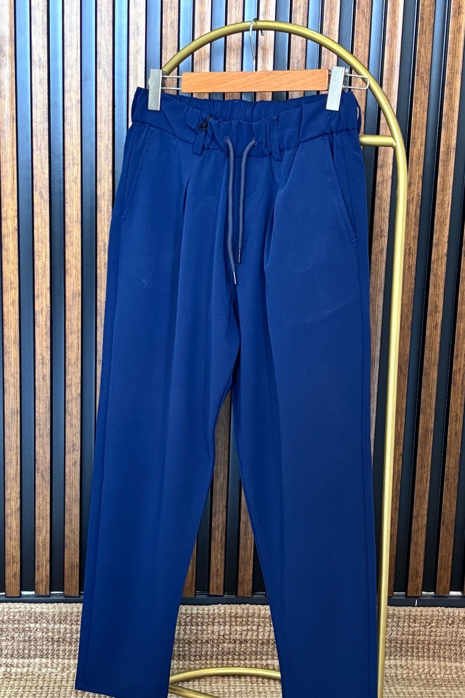 BELDEN LASTİKLİ KORDONLU DOKUMA PANTALON- LACİVERT