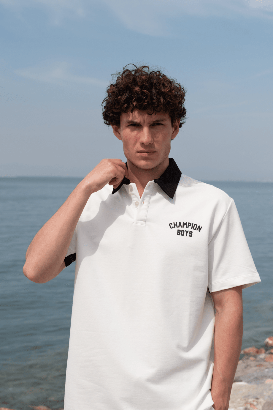 CHAMPION YAZILI POLO YAKA TSHİRT-BEYAZ