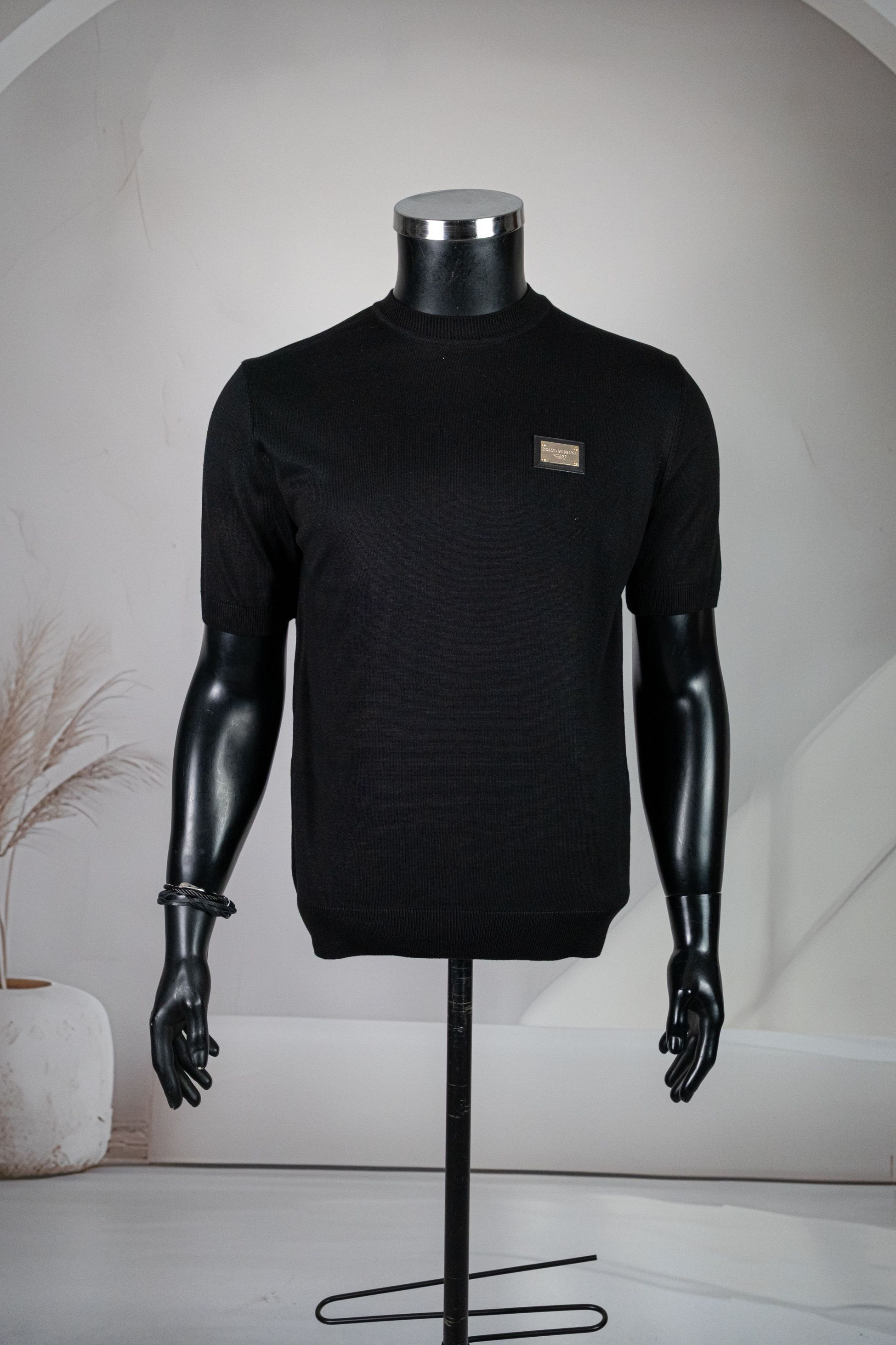 Dior Siyah Yuvarlak Yaka Gögüste Metal logolu Kısa Kol Triko