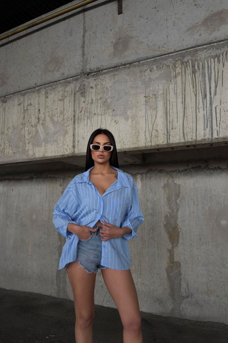 ZARA MODEL ÇİZGİLİ GÖMLEK-MAVİ