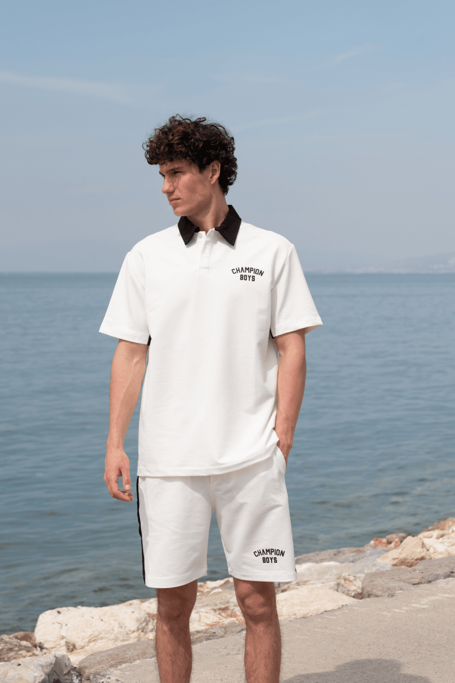 CHAMPION YAZILI POLO YAKA TSHİRT-BEYAZ