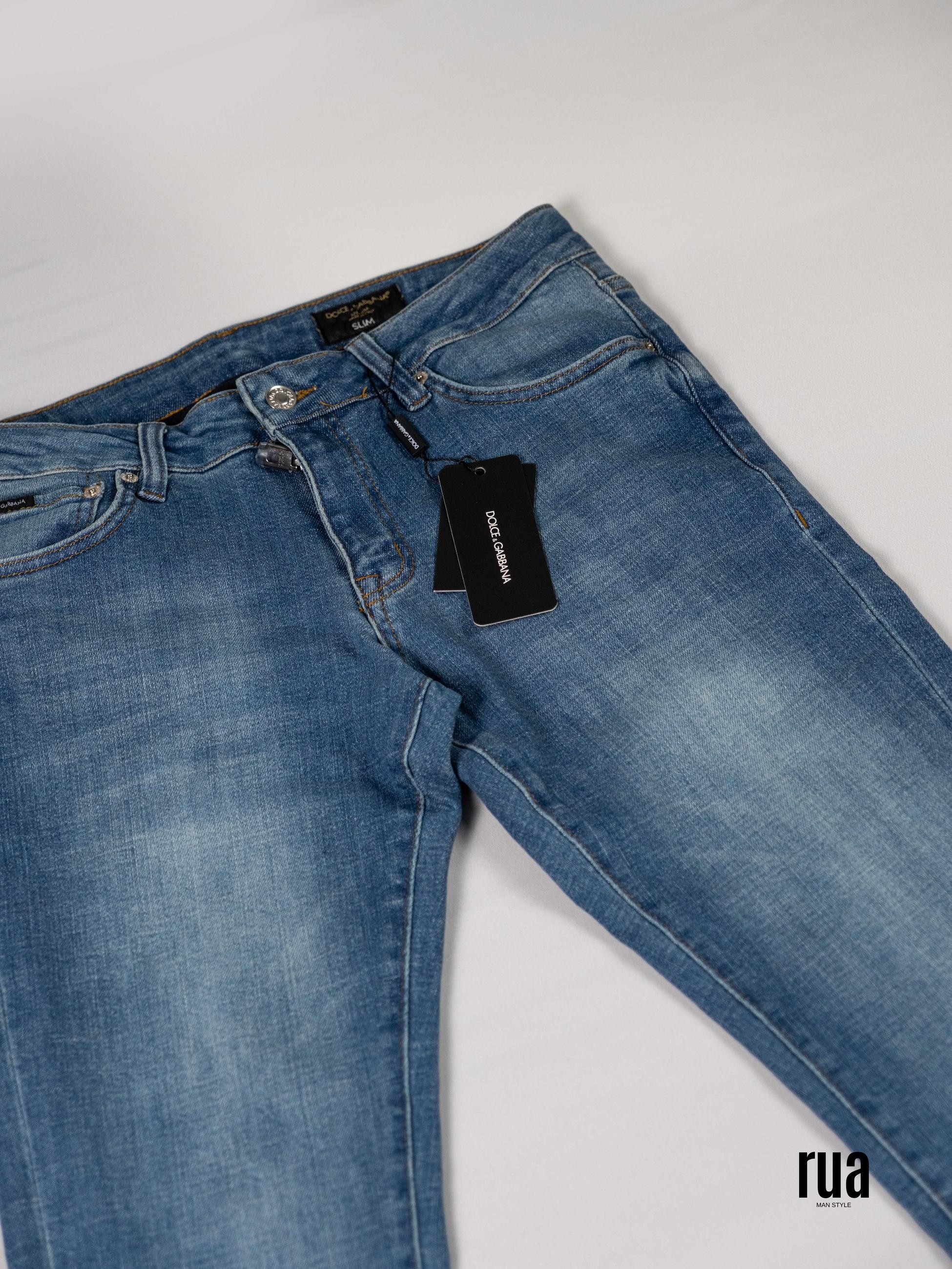 Likralı Arka cepte Marka İzli Jean Slim Fit Mavi
