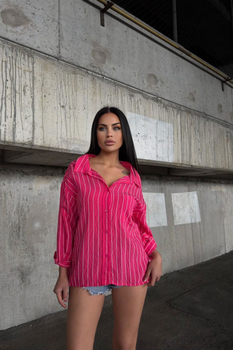 ZARA MODEL ÇİZGİLİ GÖMLEK-PEMBE