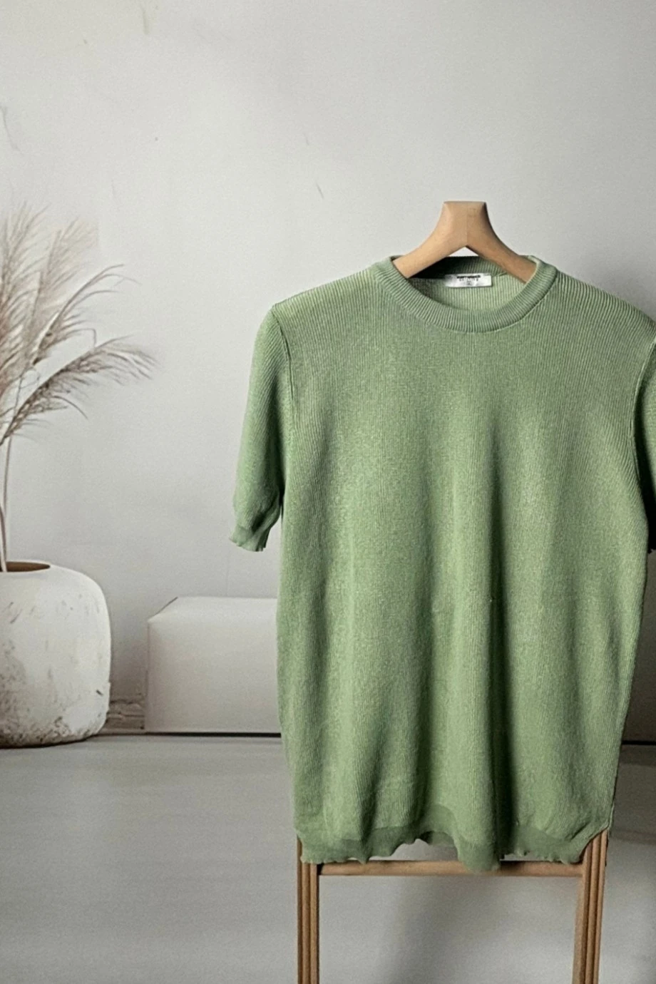 YUVARLAK YAKA KISA KOL TRİKO-YEŞİL