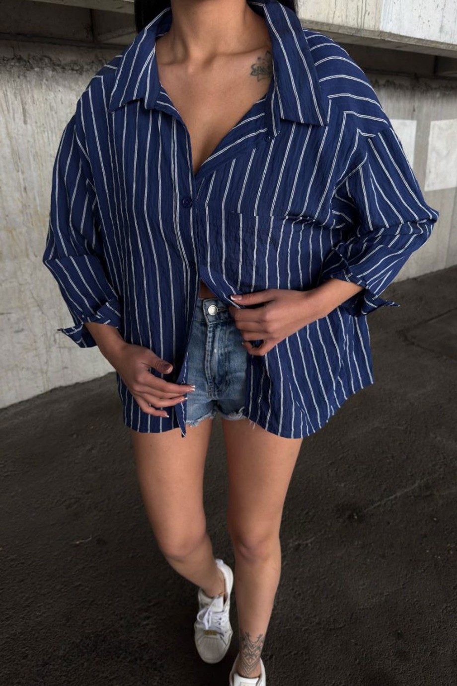 ZARA MODEL ÇİZGİLİ GÖMLEK-LACİVERT