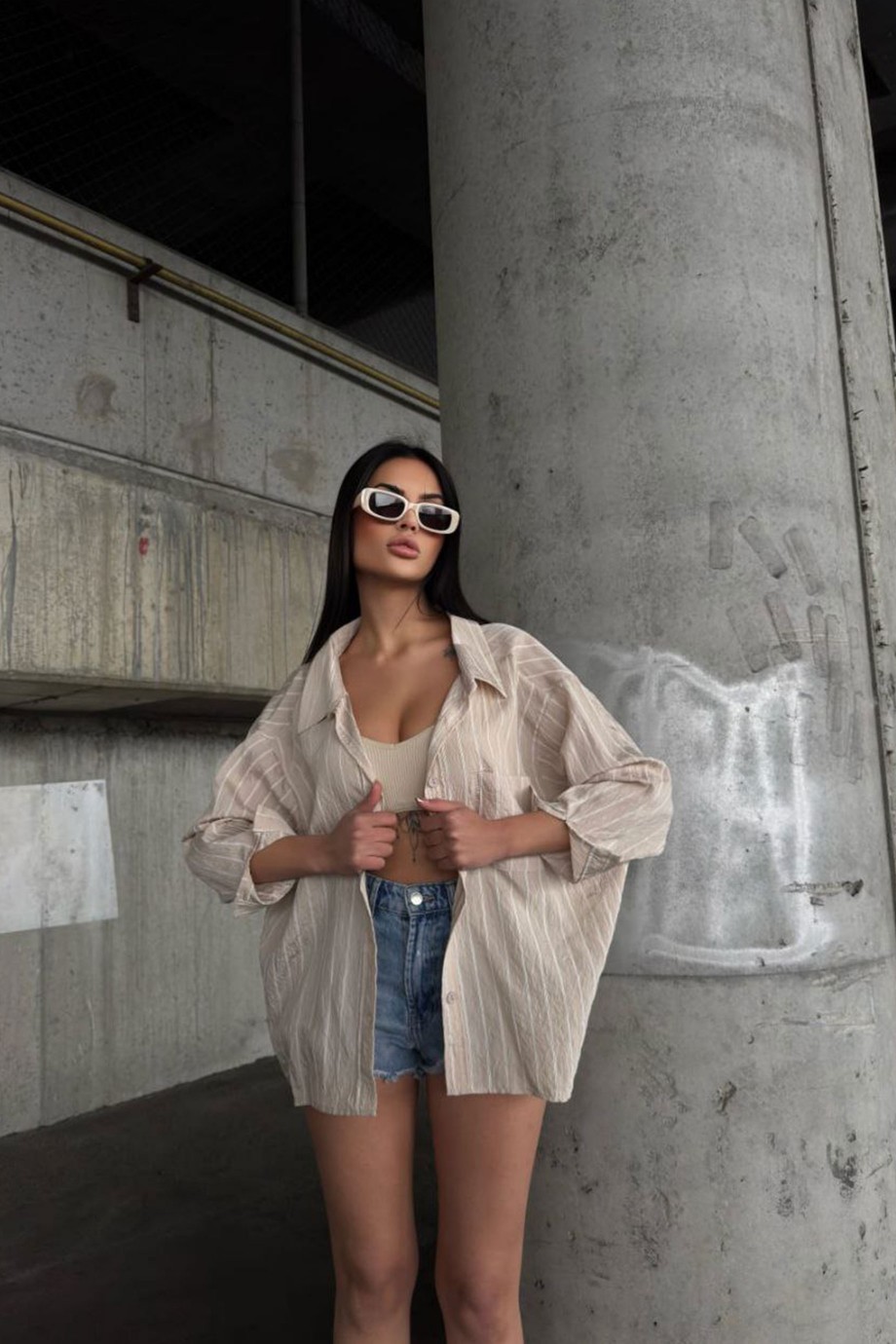 ZARA MODEL ÇİZGİLİ GÖMLEK-BEJ