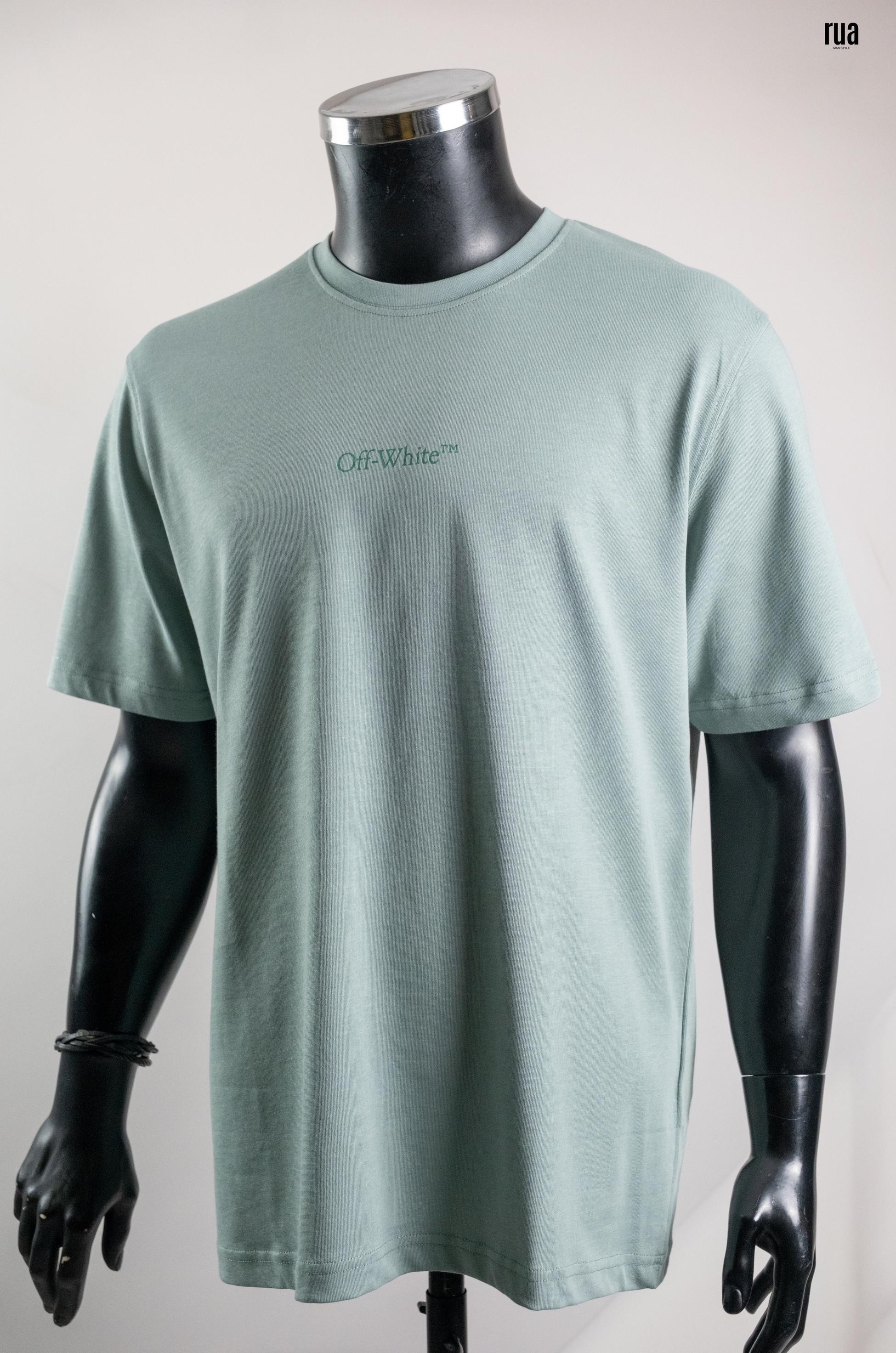 Off White Yazılı ve Arkası Baskılı Tişört Mint