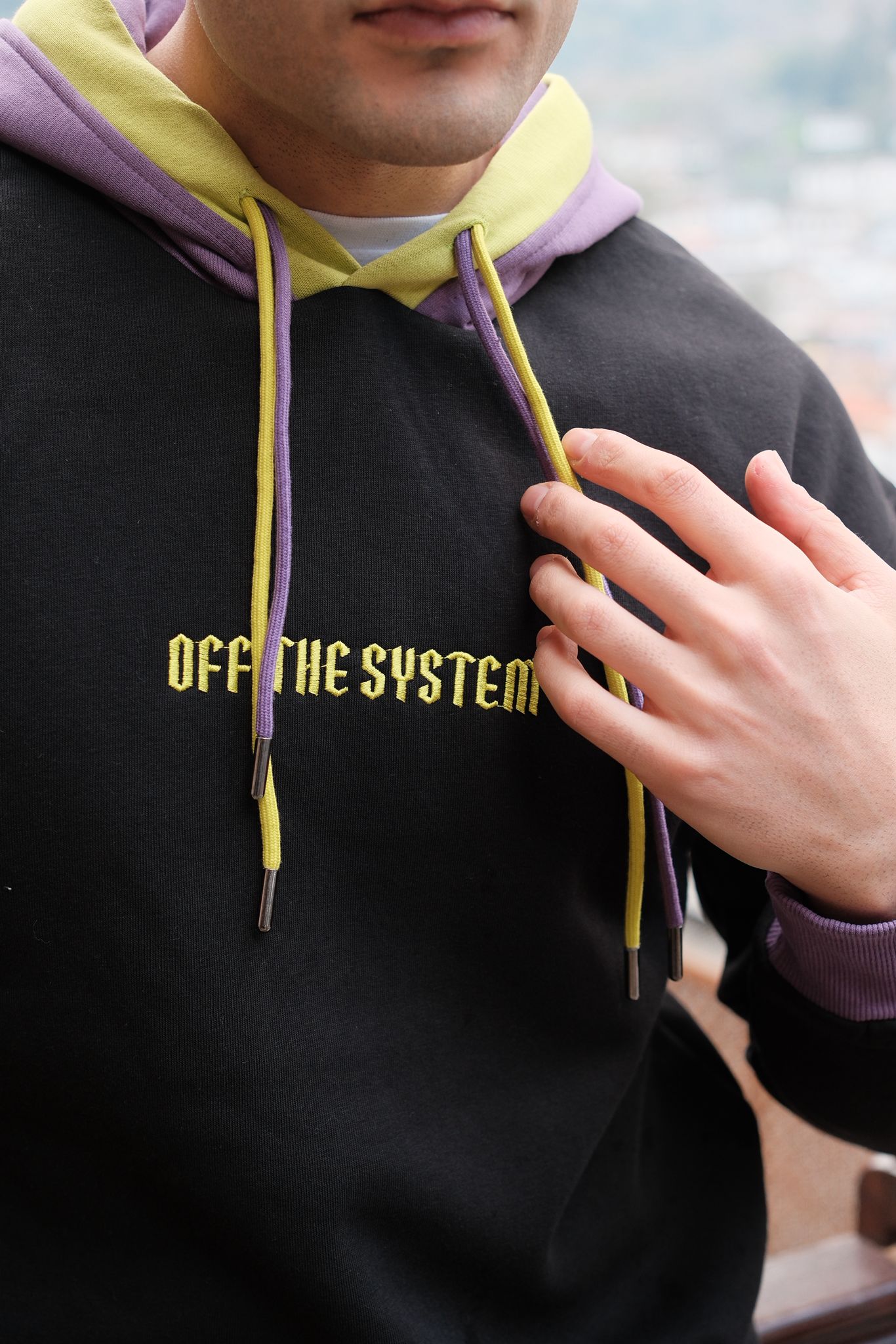 Off The Sistem Yazılı Kapşonlu Sweatshirt-Siyah