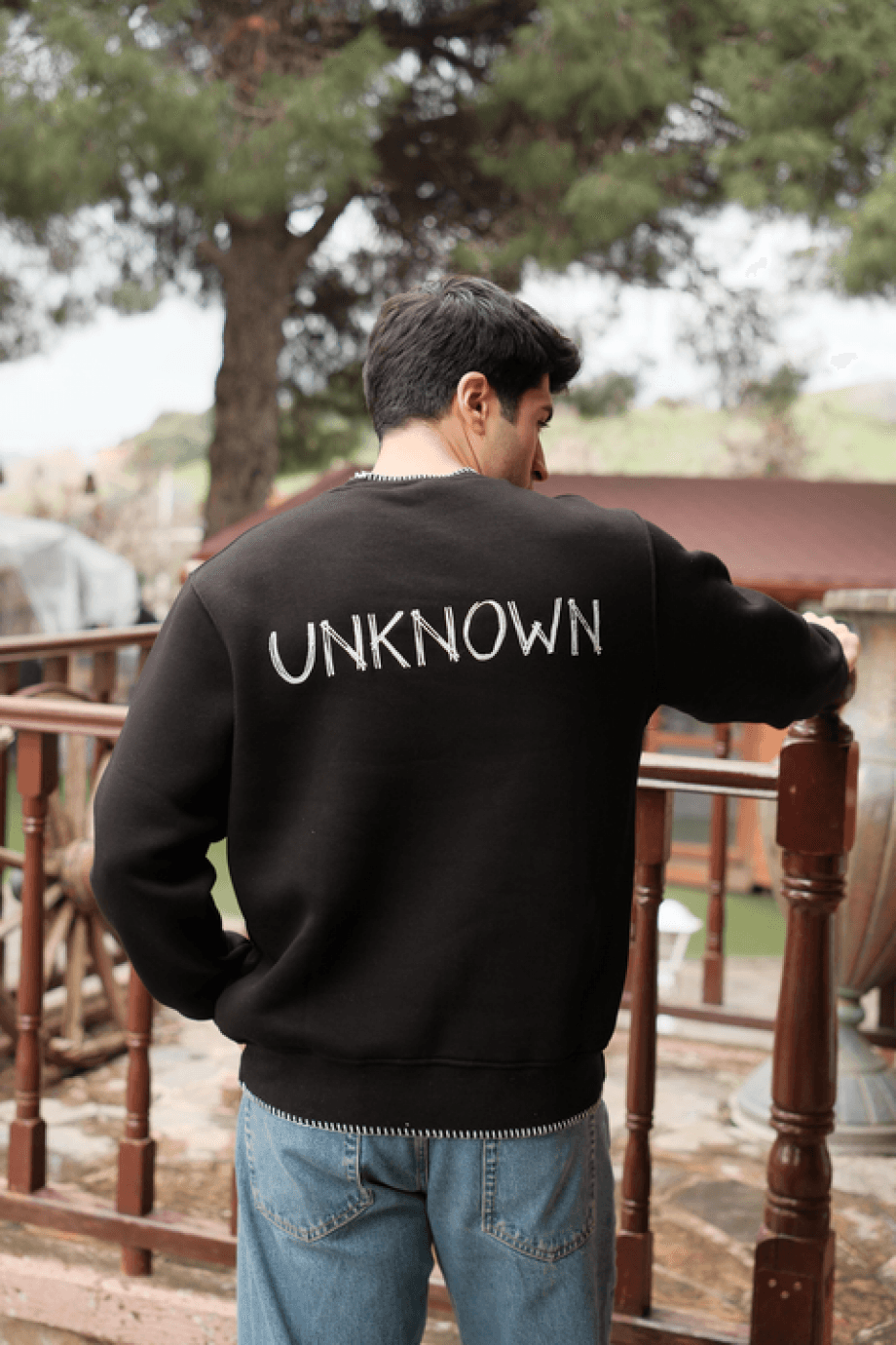 Siyah Soru İşareti Baskı Sweatshirt